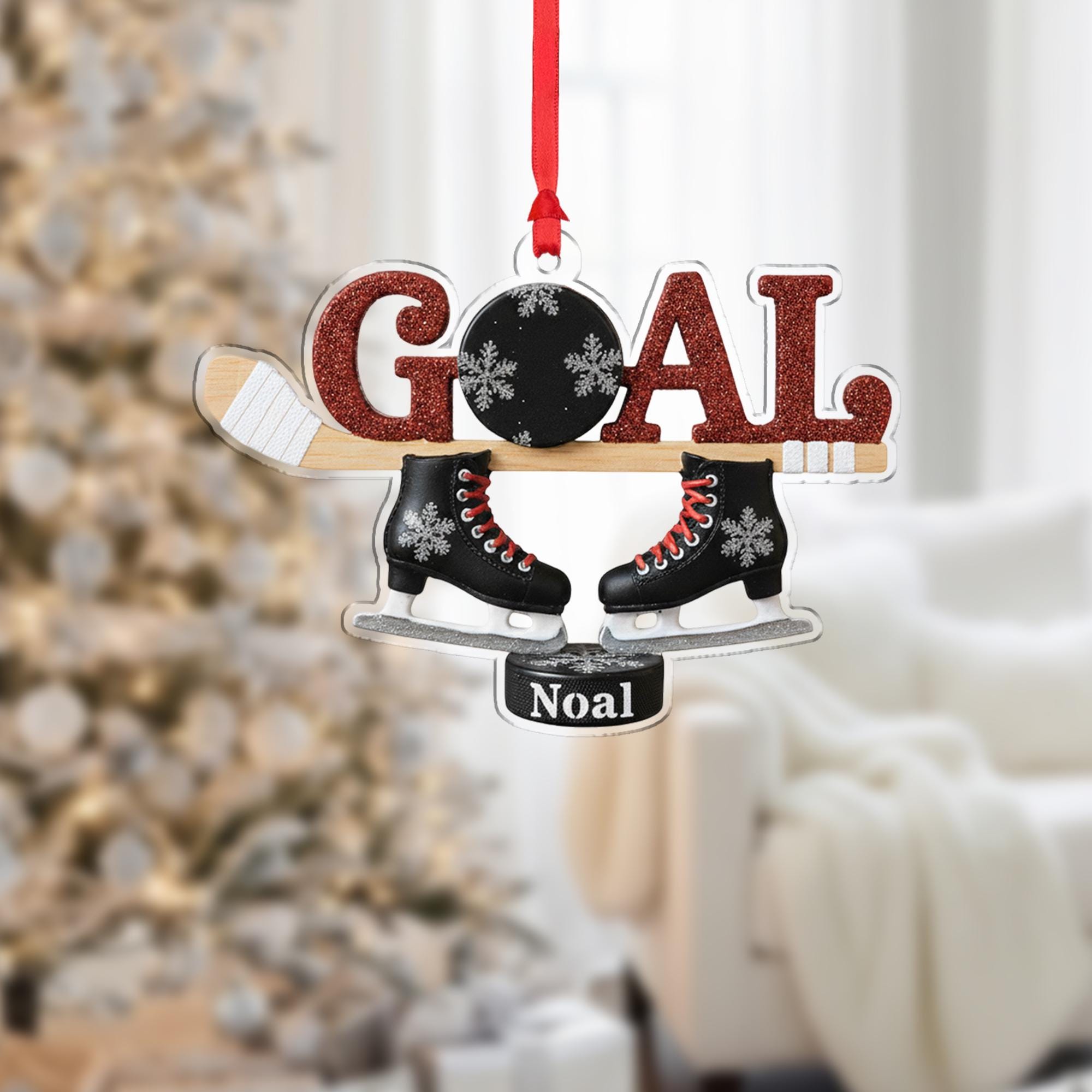 Personalized Hockey Ornament - Custom Name Goal Ice Skates Puck Player Keepsake