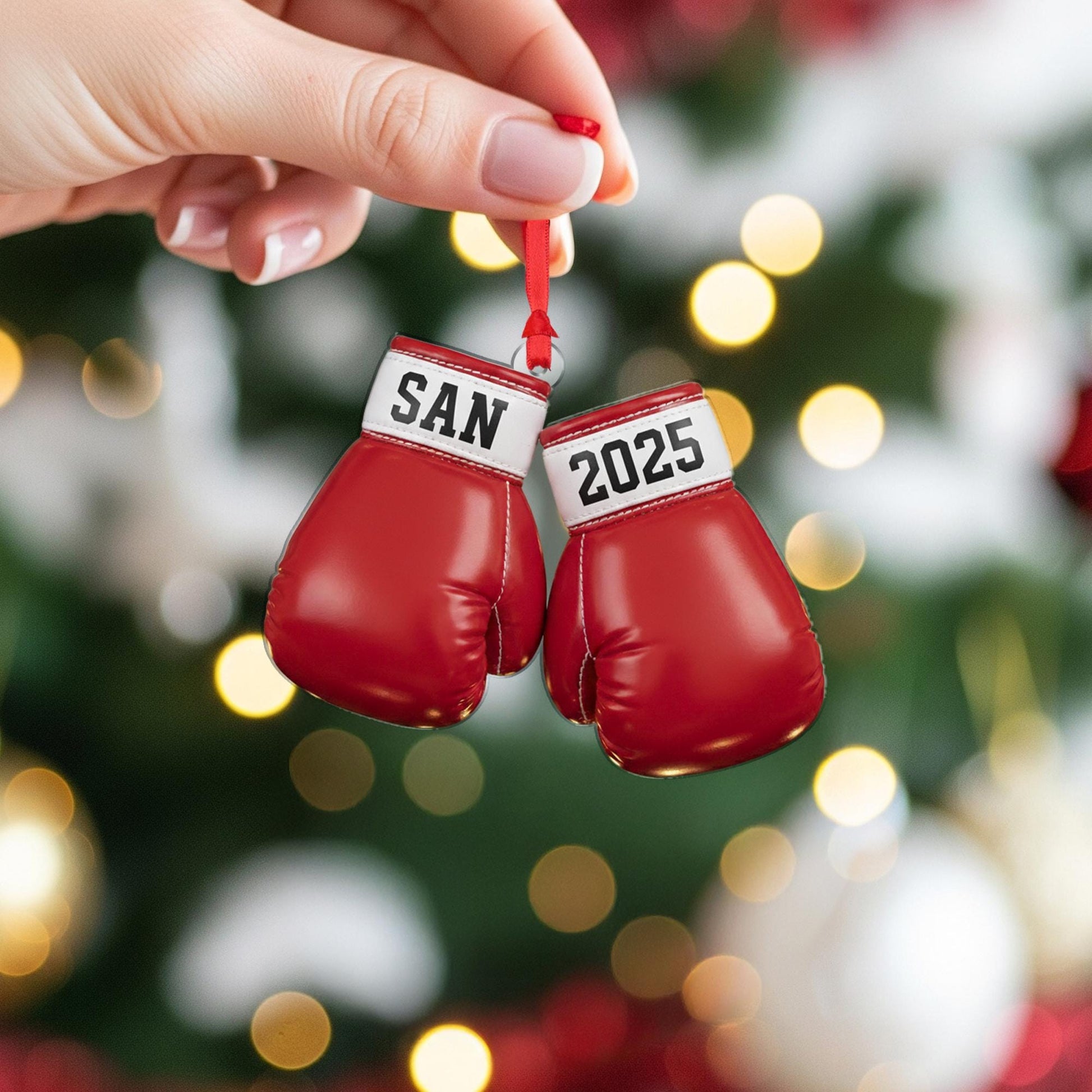 Personalized Boxing Gloves Ornament - Custom Fighter Gift,  Fight Year Keepsake