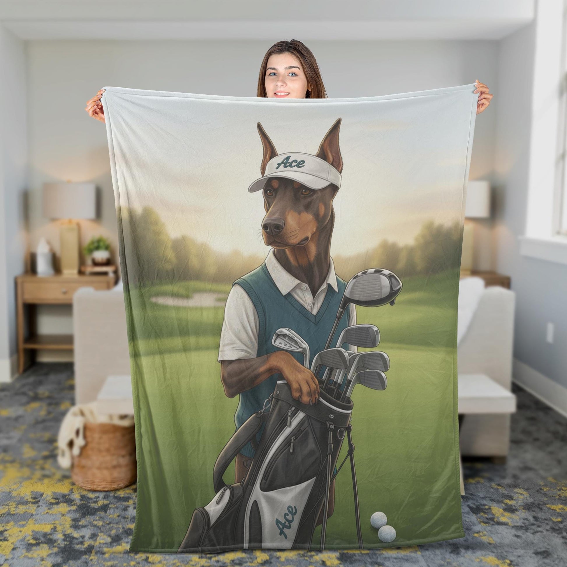 Custom Golf Pet Blanket: Personalized Dog Portrait Fleece Throw