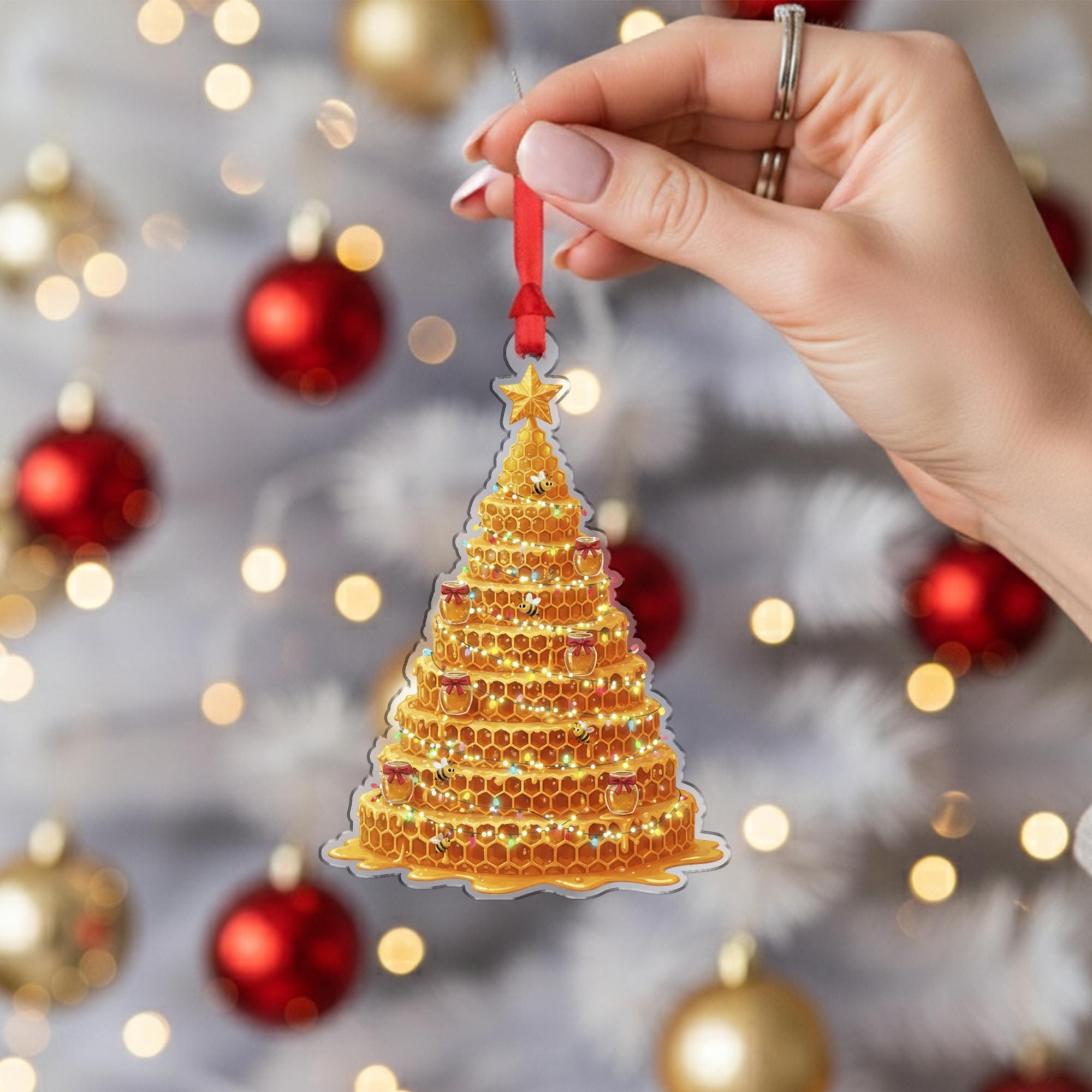 Bee Ornament – Honeycomb Christmas Tree Decoration for Beekeepers