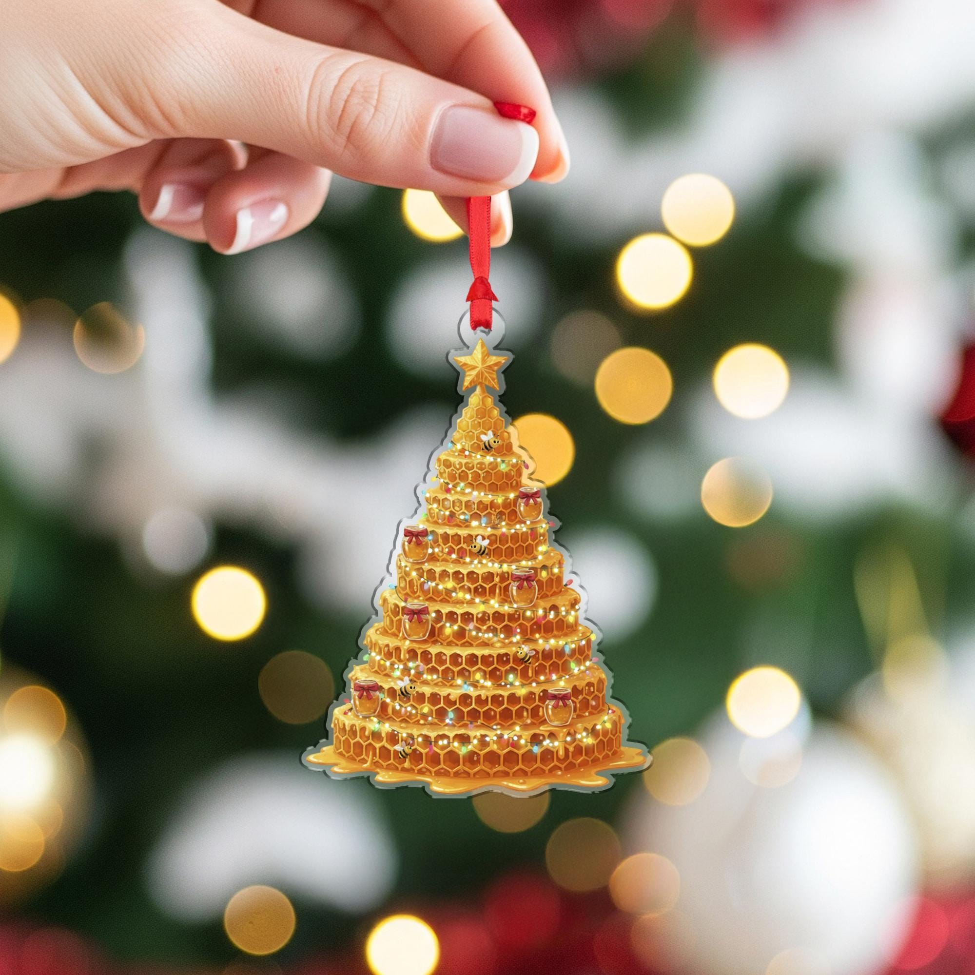 Bee Ornament – Honeycomb Christmas Tree Decoration for Beekeepers