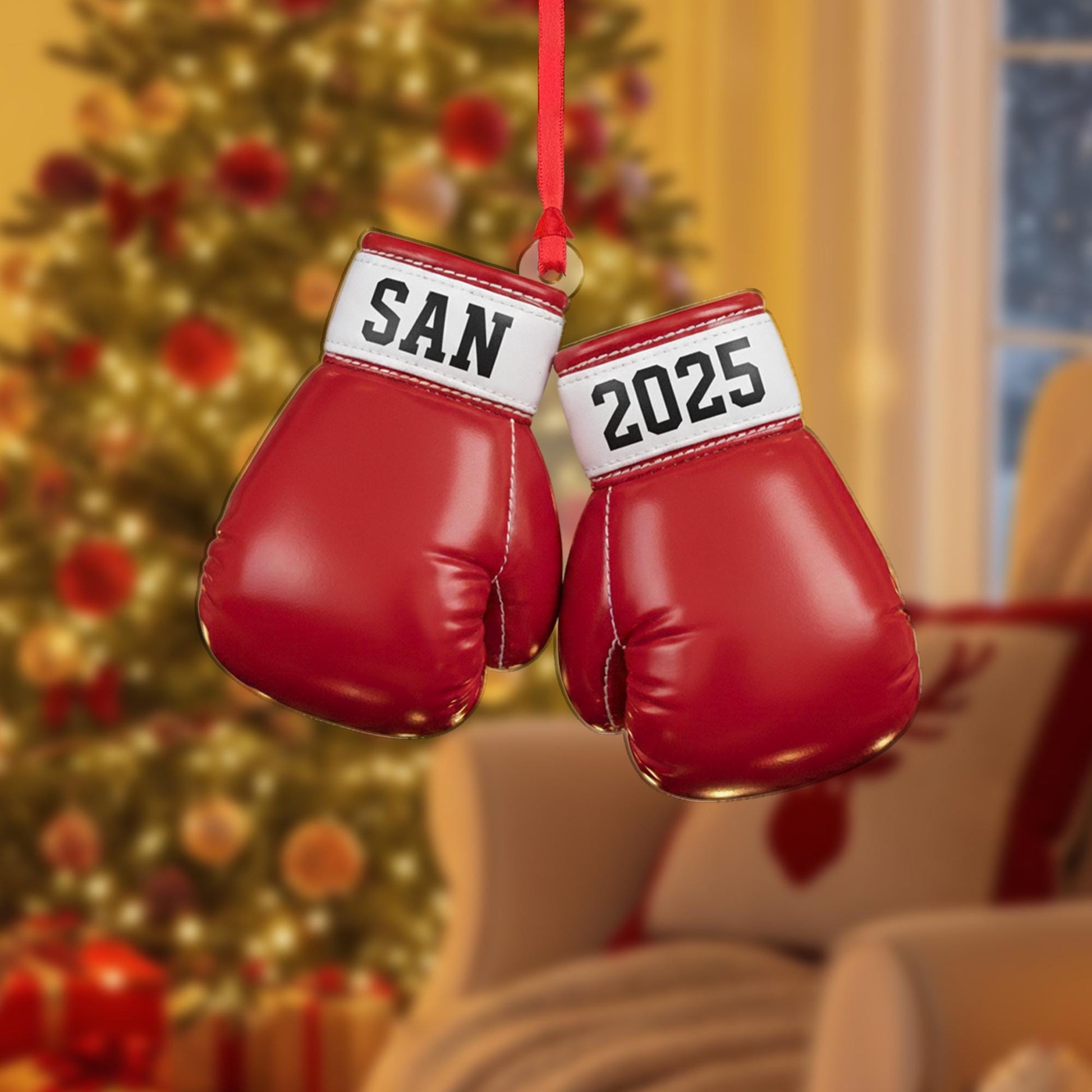 Personalized Boxing Gloves Ornament - Custom Fighter Gift,  Fight Year Keepsake