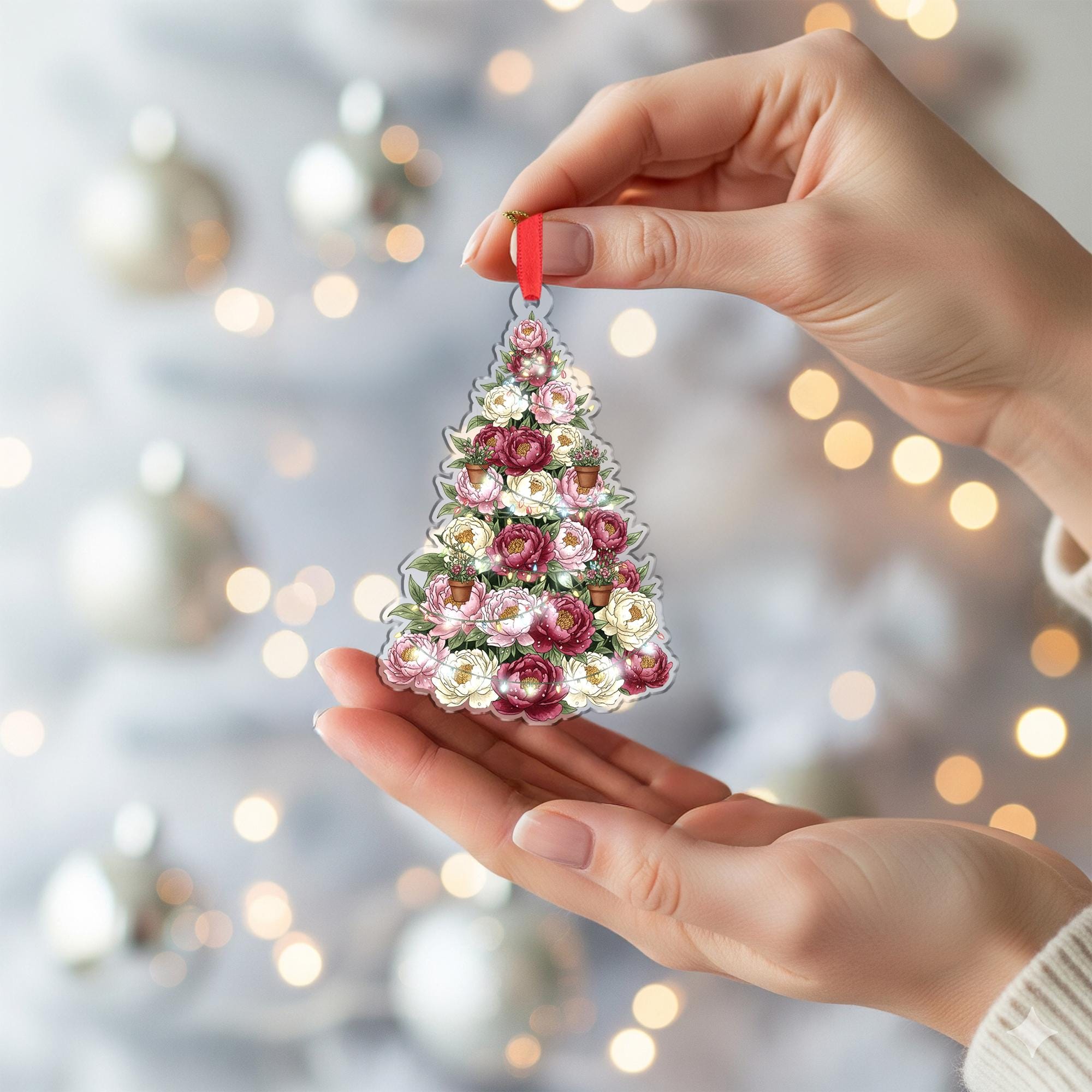 Peony Christmas Tree Ornament – Floral Holiday Gift for Flower Lovers