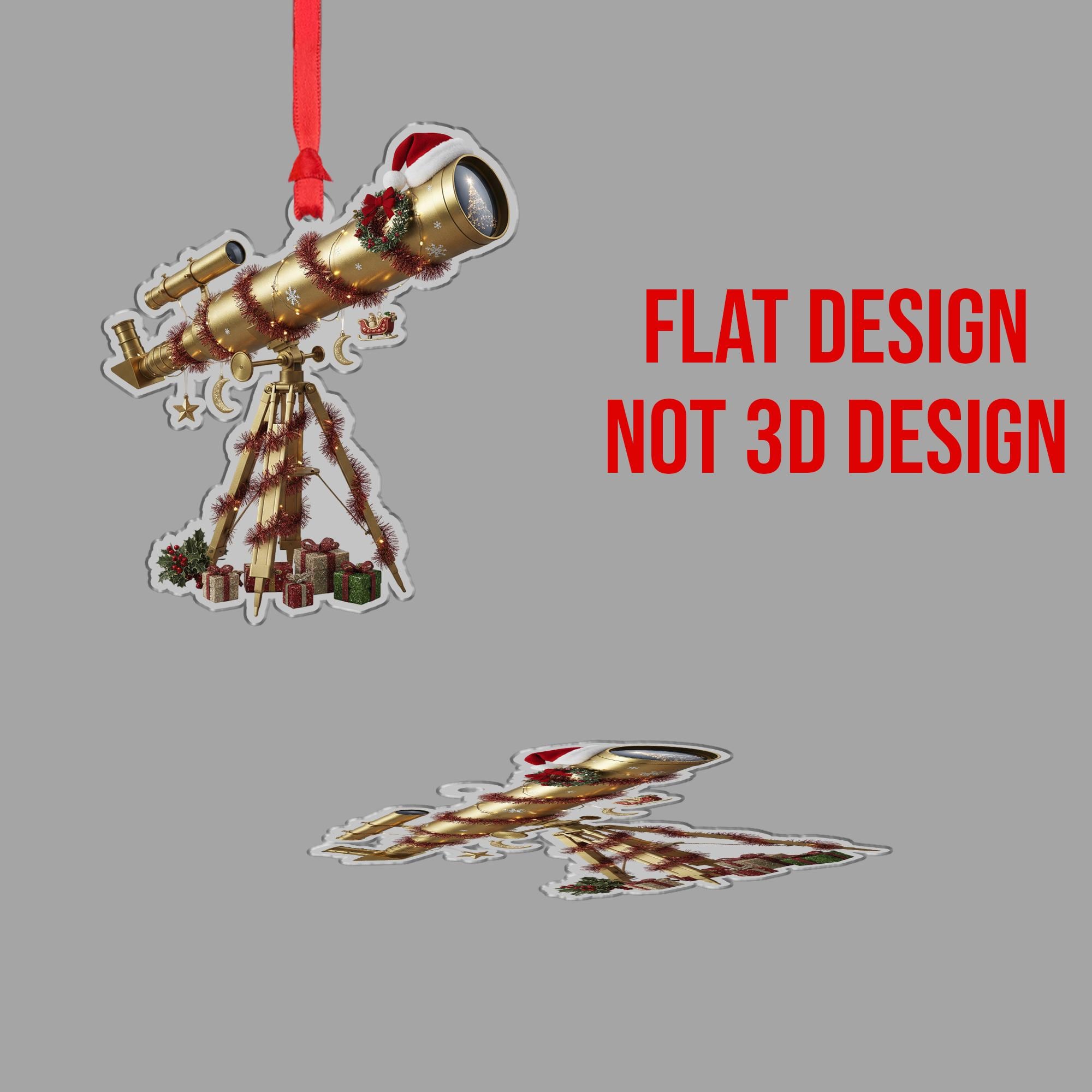 Telescope Ornament with Tripod and Holiday Garland, Astronomy Theme Christmas Decoration