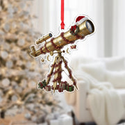 Telescope Ornament with Tripod and Holiday Garland, Astronomy Theme Christmas Decoration