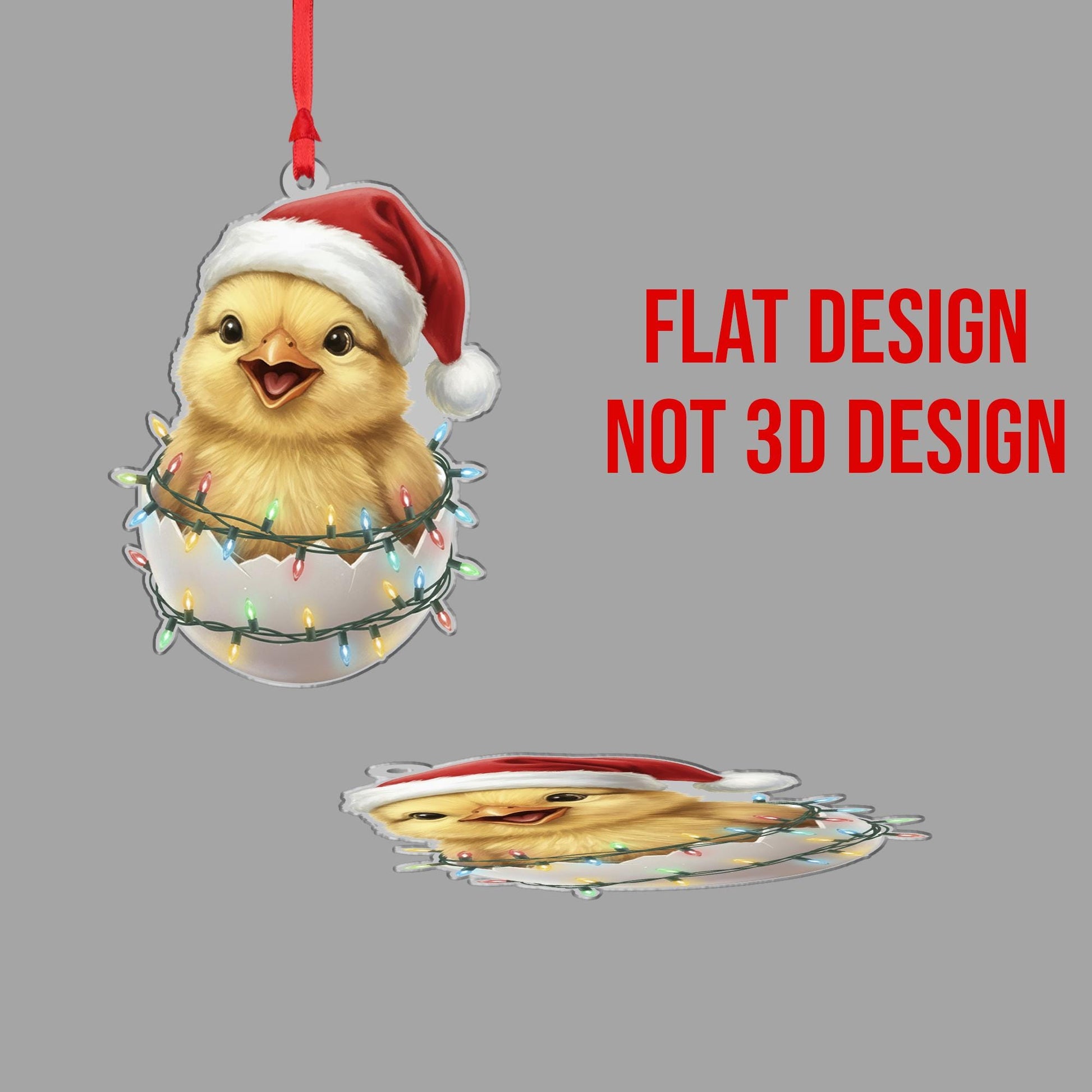 Chick Ornament with Santa Hat and Holiday Lights, Christmas Decoration in Eggshell Design