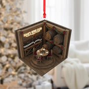 Wine Cellar Ornament with Barrels and Table, Personalized Wine Club Christmas Decoration