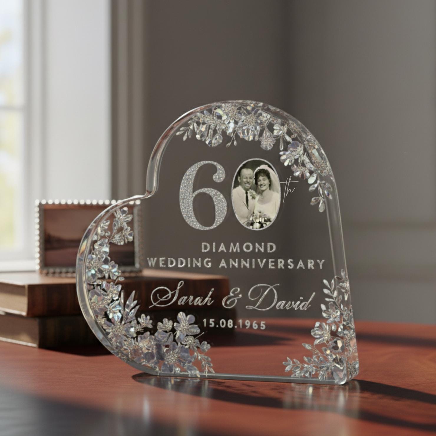 60th Anniversary Acrylic Plaque: Diamond Wedding Anniversary Custom Photo