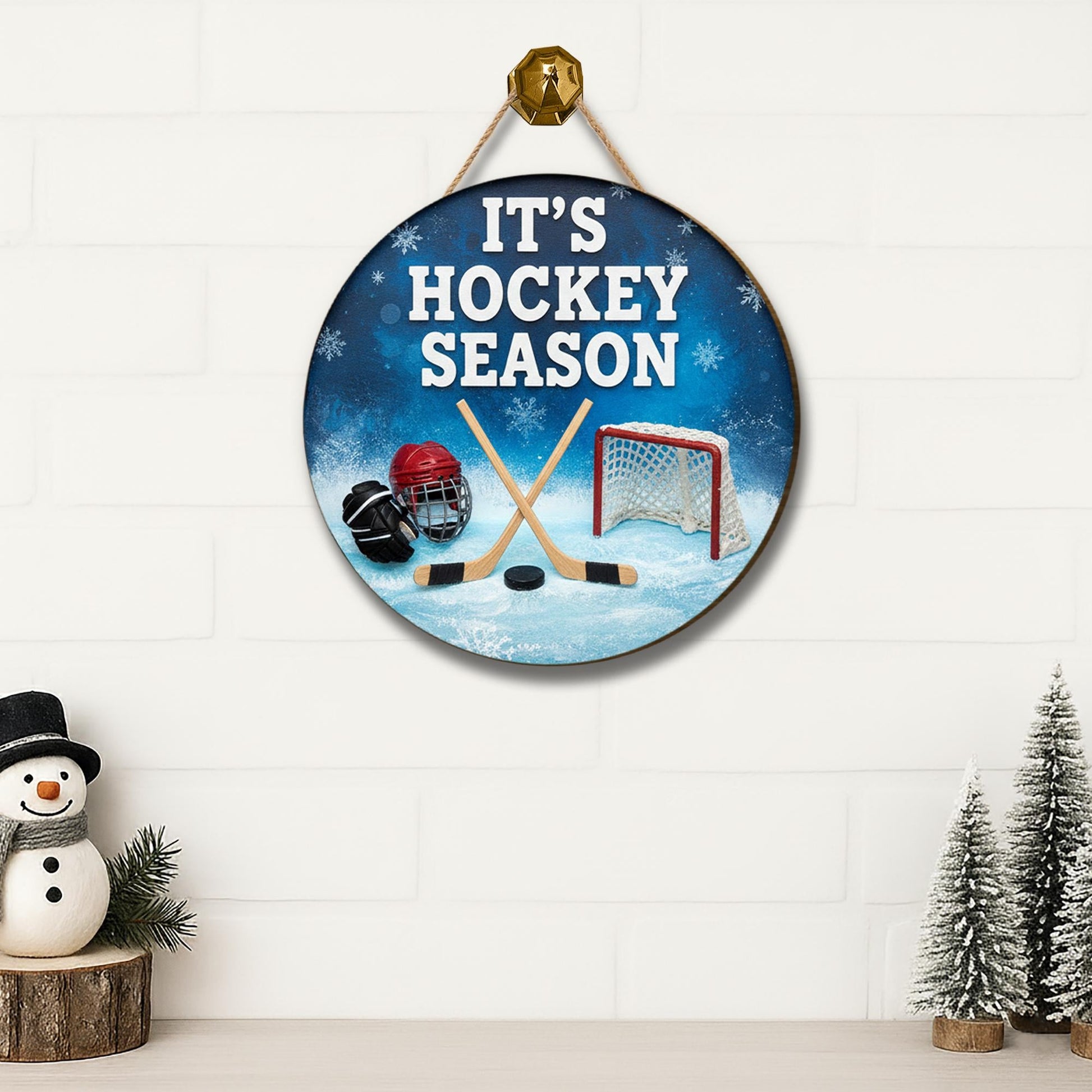 Hockey Season Door Sign - Wooden Winter Sports Home Decor Wall Hanger