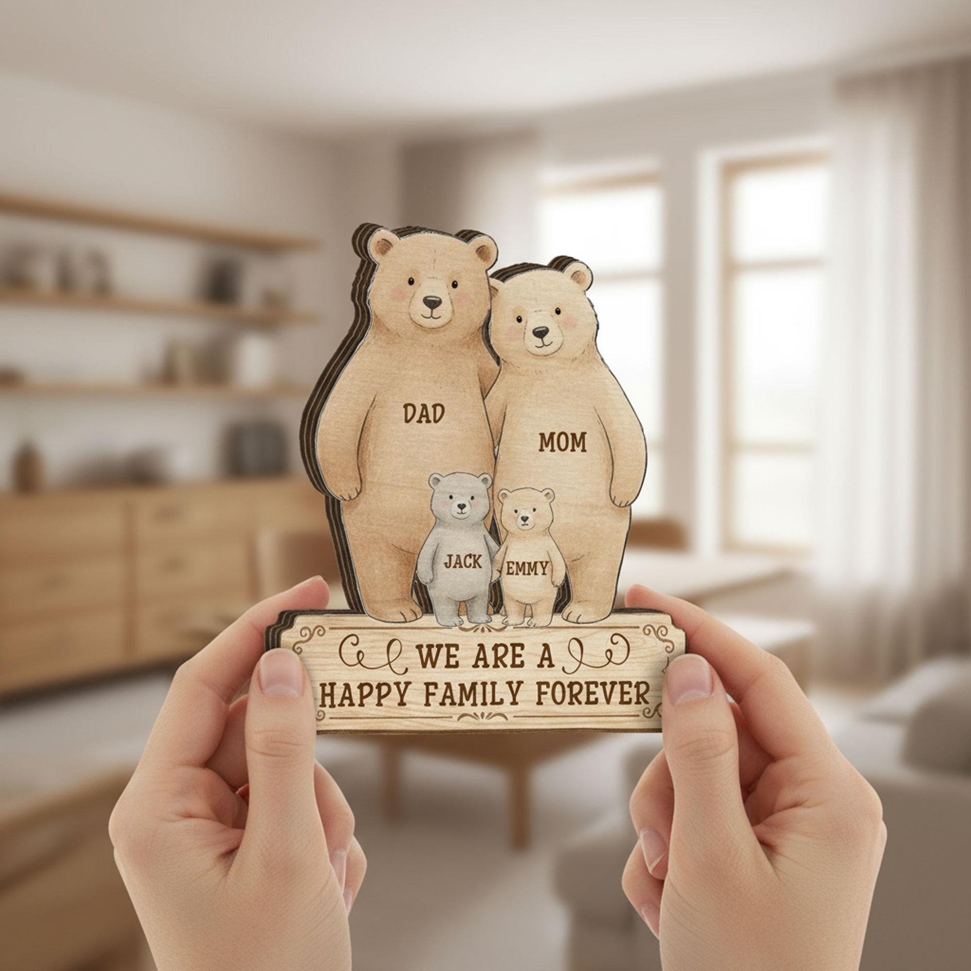Custom Family Wooden Bear Sign:  Personalized Name Block Table Decor