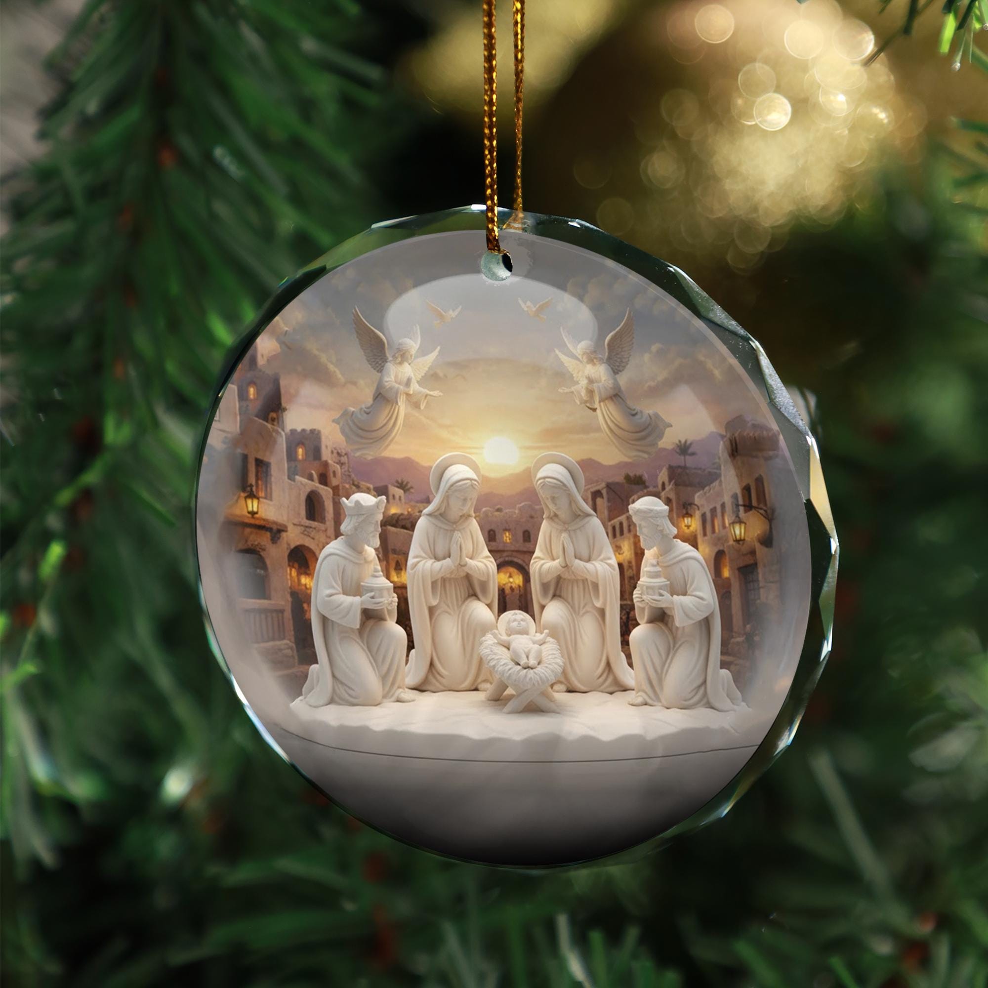 Glass Nativity Ornament • Round Glass Keepsake • Christmas Tree Decoration