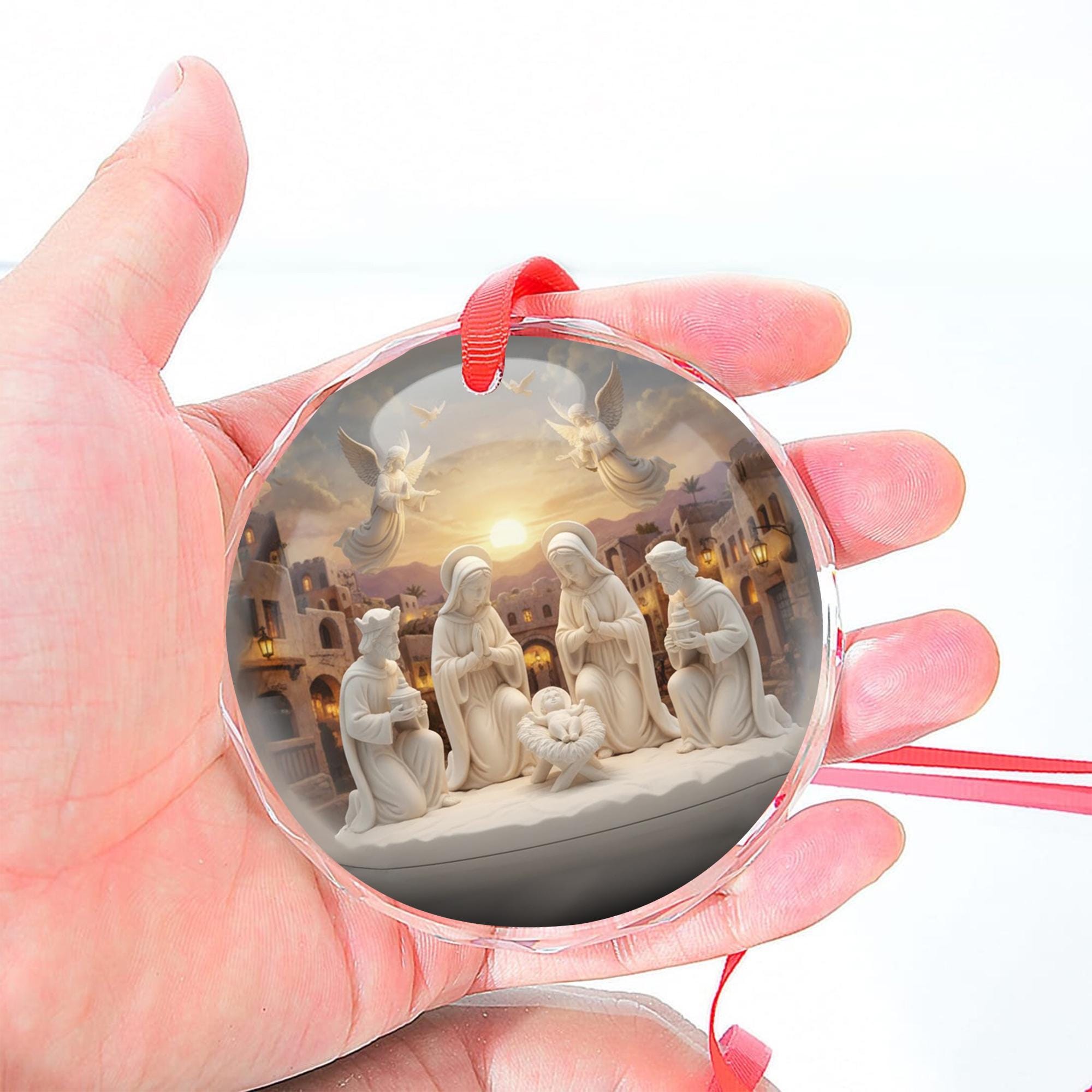 Glass Nativity Ornament • Round Glass Keepsake • Christmas Tree Decoration