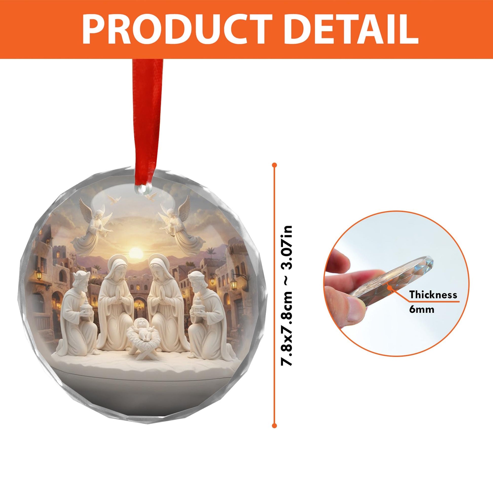 Glass Nativity Ornament • Round Glass Keepsake • Christmas Tree Decoration