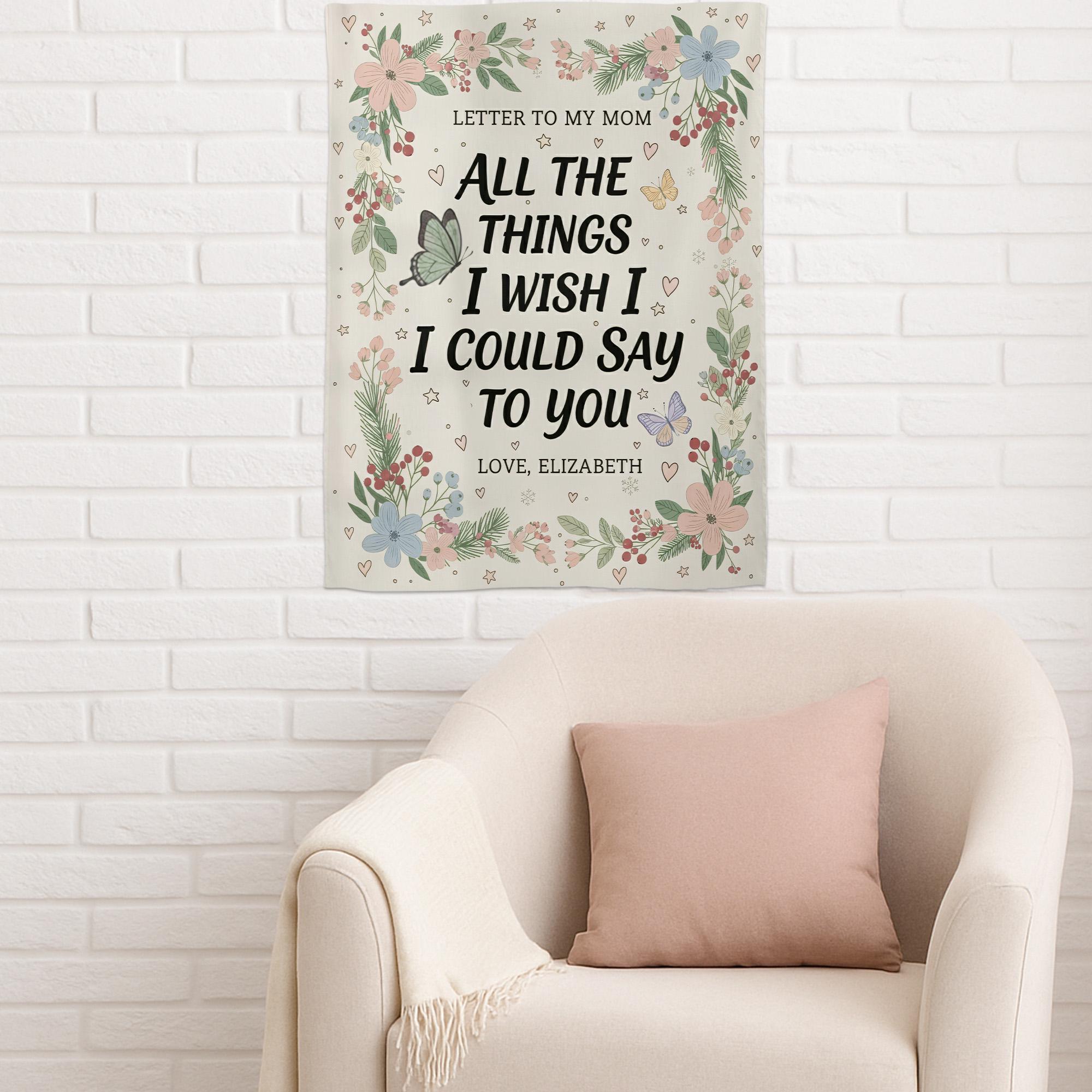 Personalized Memorial Tapestry: Letter to Mom, Floral Remembrance Decor