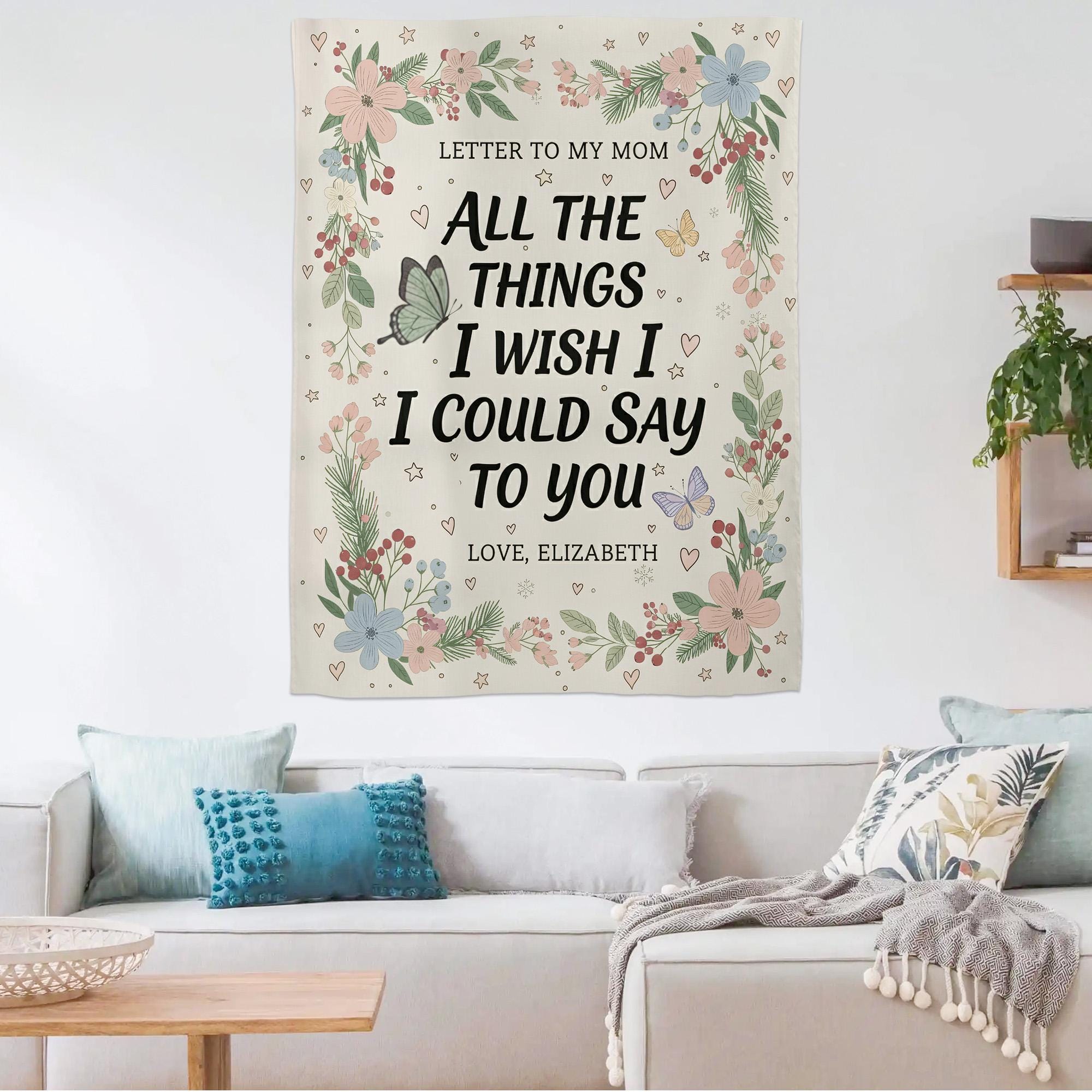Personalized Memorial Tapestry: Letter to Mom, Floral Remembrance Decor