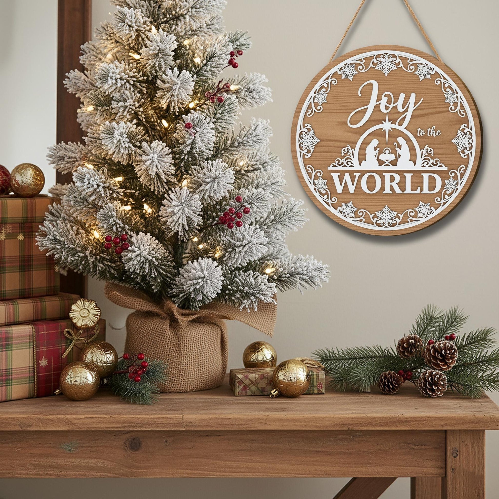 Joy to the World Door Sign - Nativity Christmas Hanger, Religious Holiday Decor
