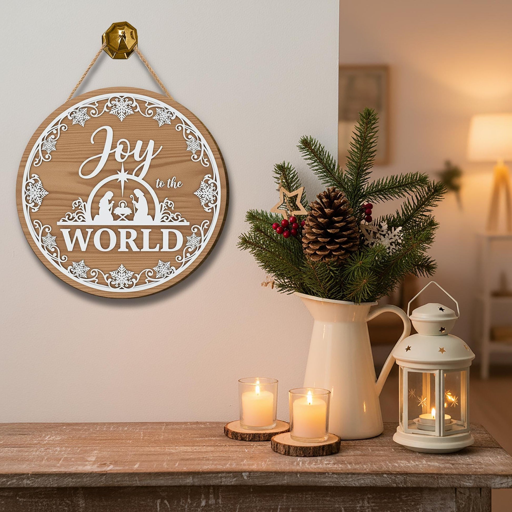 Joy to the World Door Sign - Nativity Christmas Hanger, Religious Holiday Decor