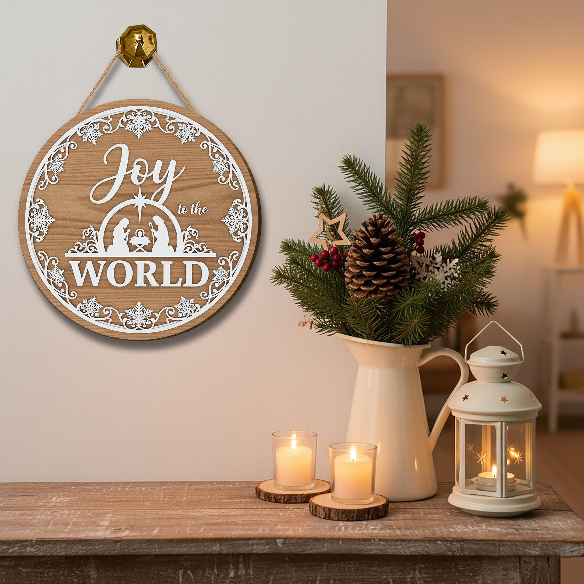 Joy to the World Door Sign - Nativity Christmas Hanger, Religious Holiday Decor