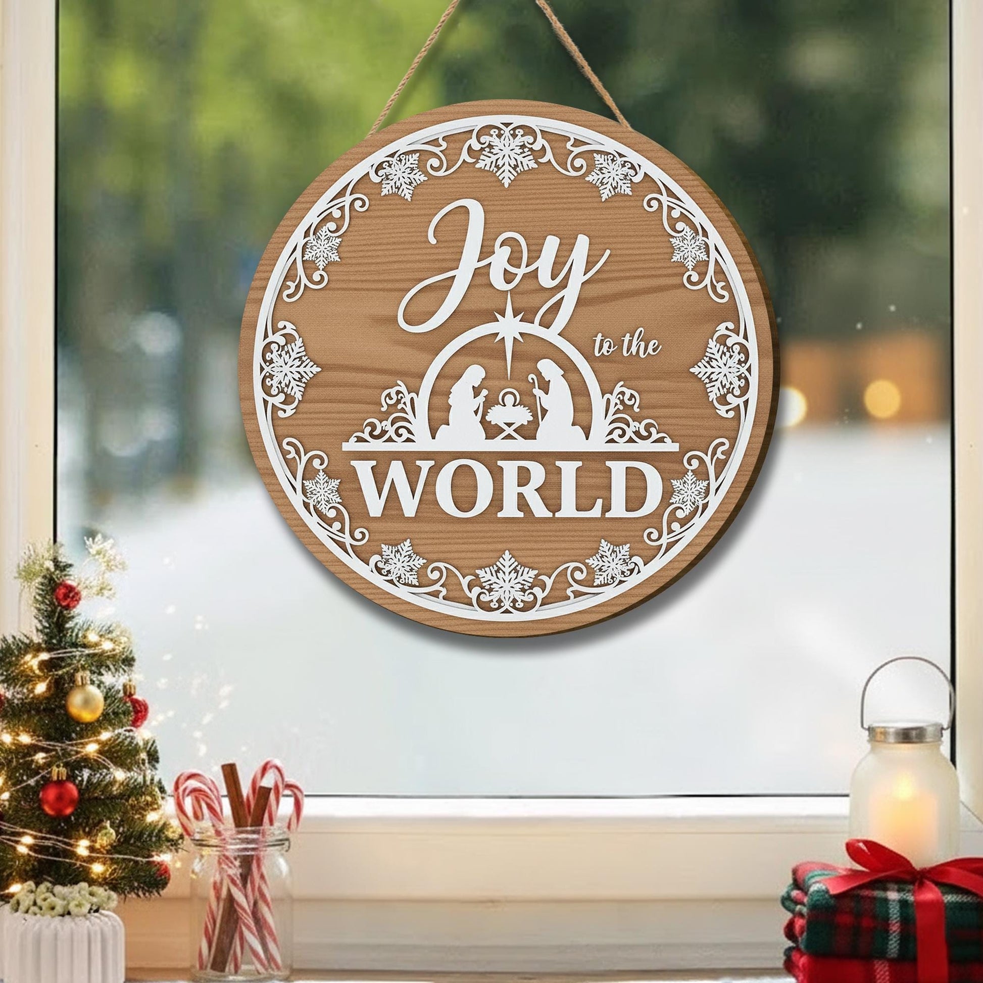 Joy to the World Door Sign - Nativity Christmas Hanger, Religious Holiday Decor