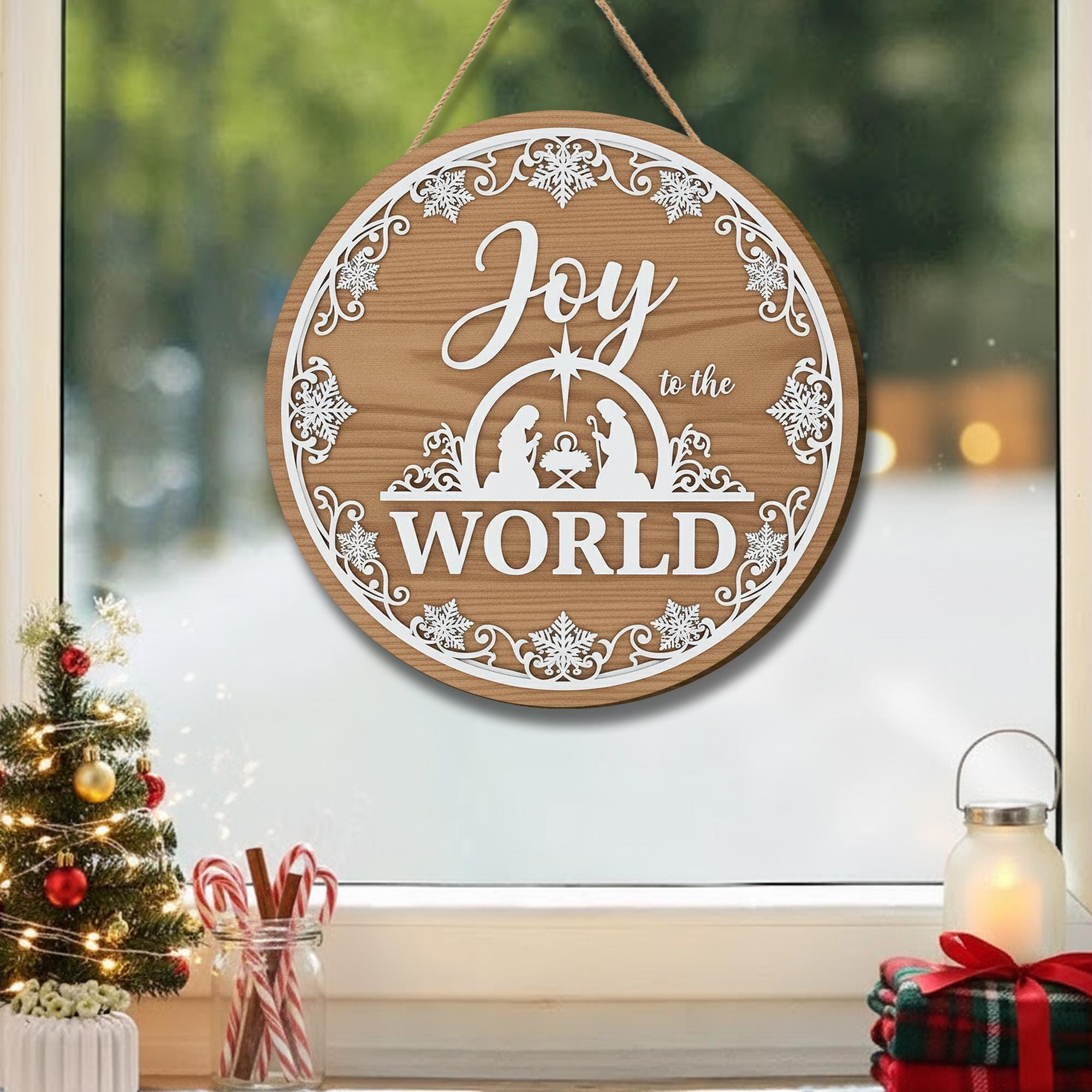 Joy to the World Door Sign - Nativity Christmas Hanger, Religious Holiday Decor