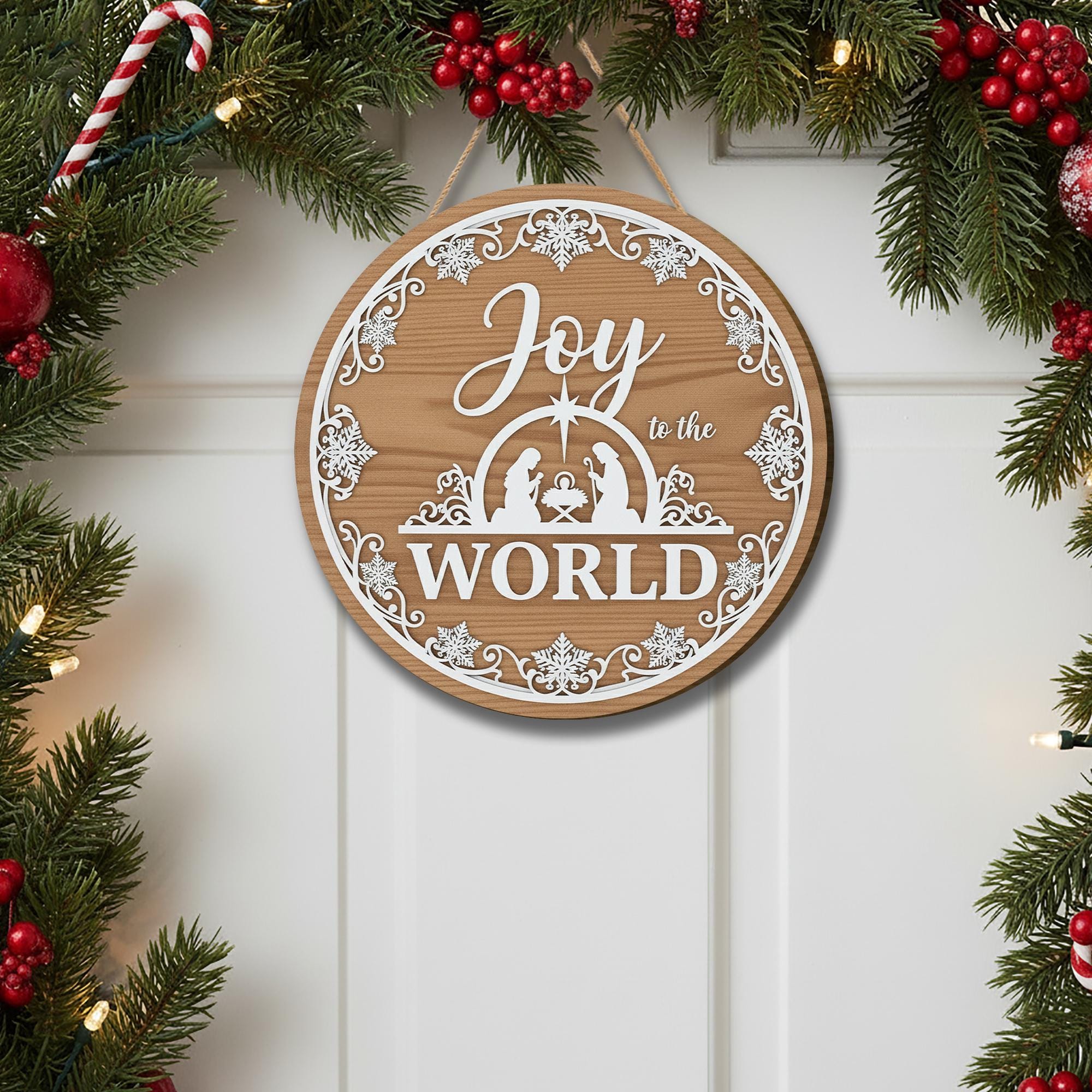 Joy to the World Door Sign - Nativity Christmas Hanger, Religious Holiday Decor