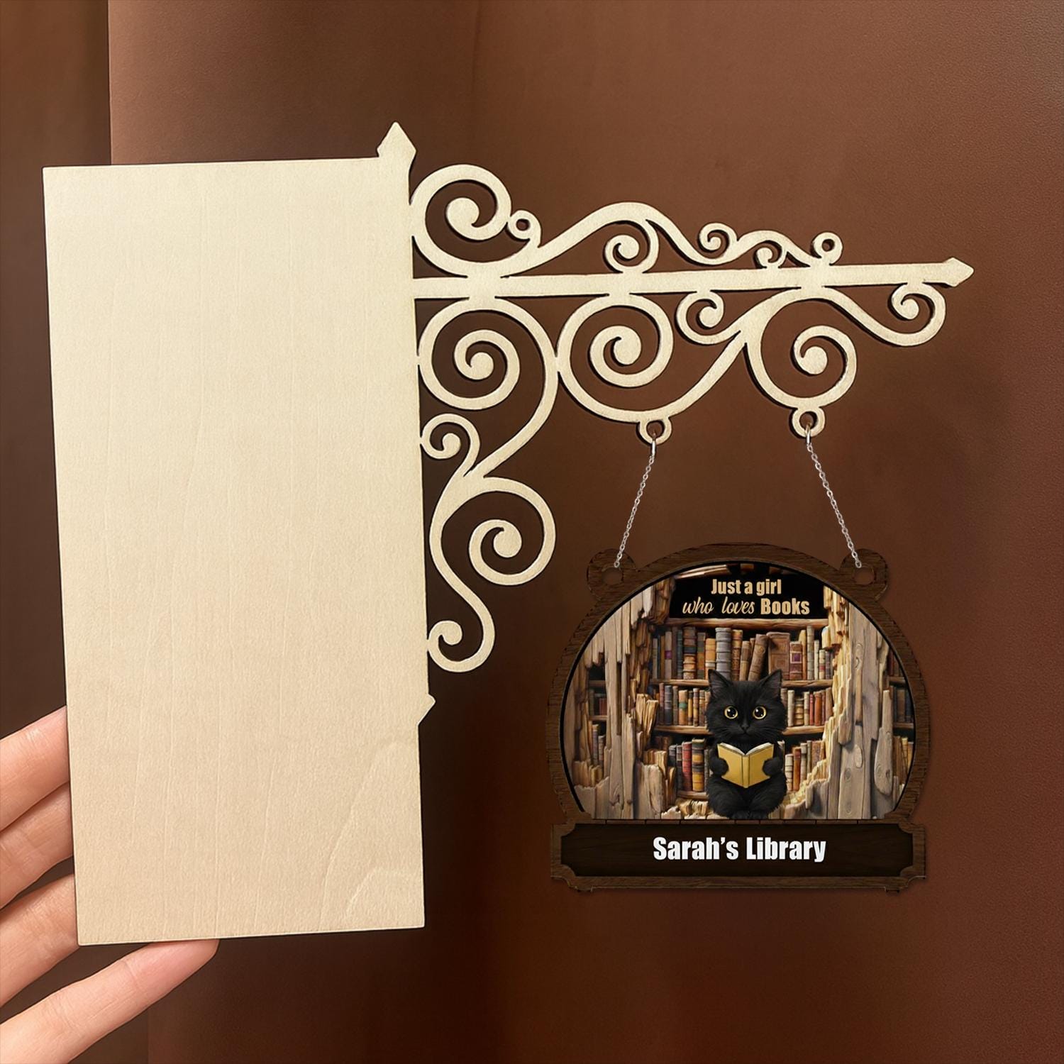 Personalized Black Cat Bookshelf Sign – Just a Girl Who Loves Books Library Decor