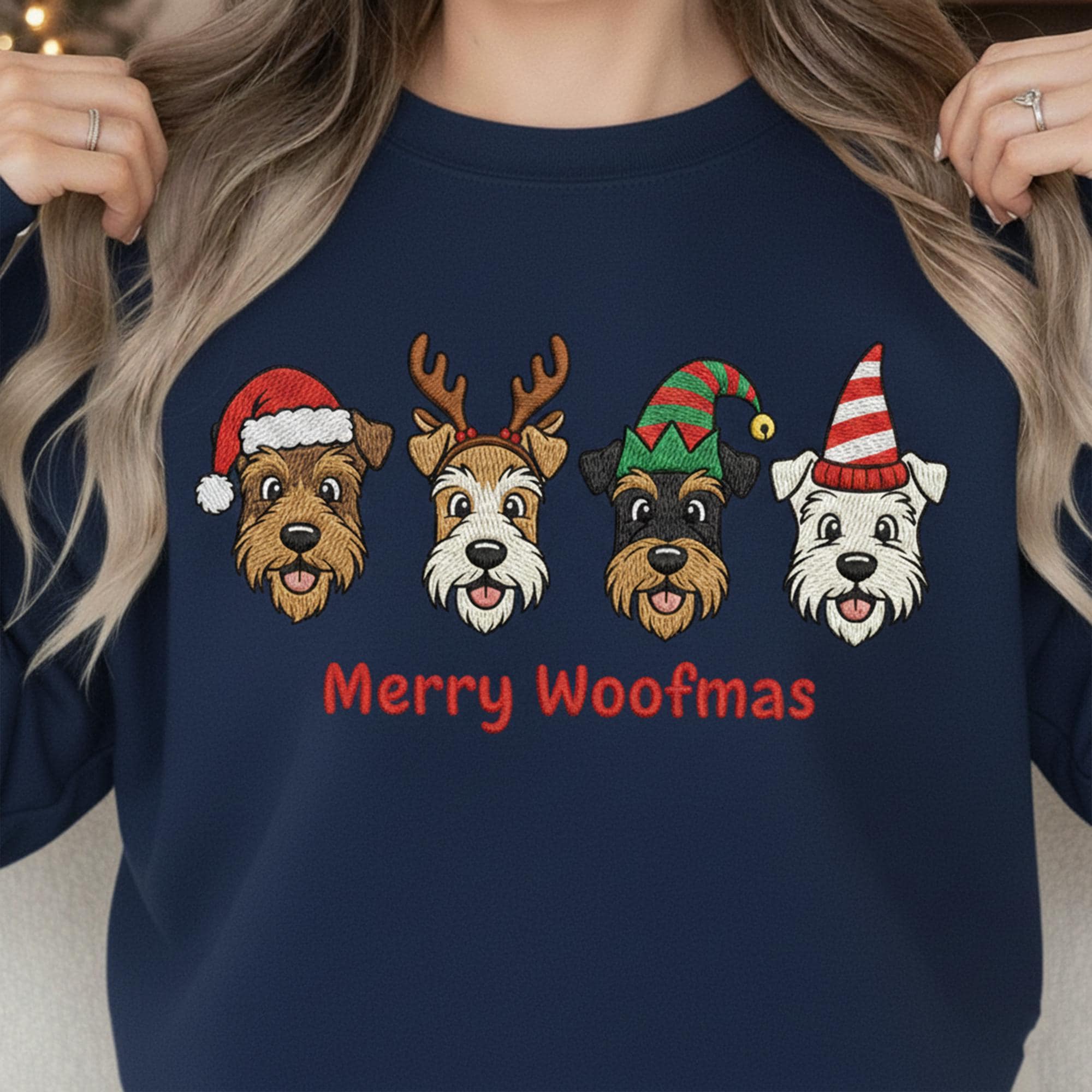 Embroidered Terrier Christmas Sweatshirt: 'Merry Woofmas' Holiday Pullover