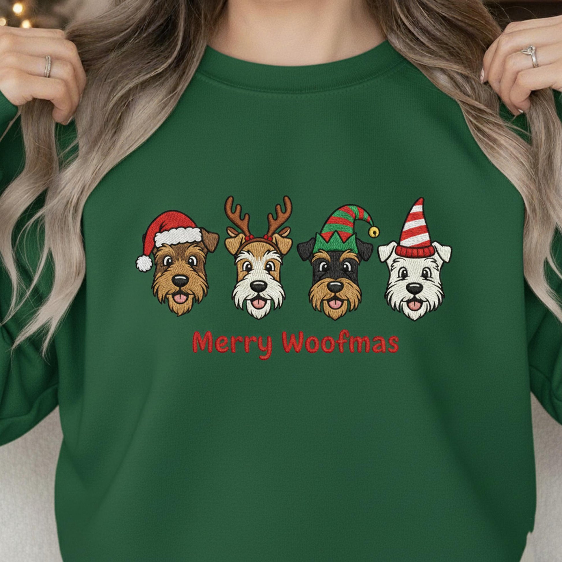 Embroidered Terrier Christmas Sweatshirt: 'Merry Woofmas' Holiday Pullover