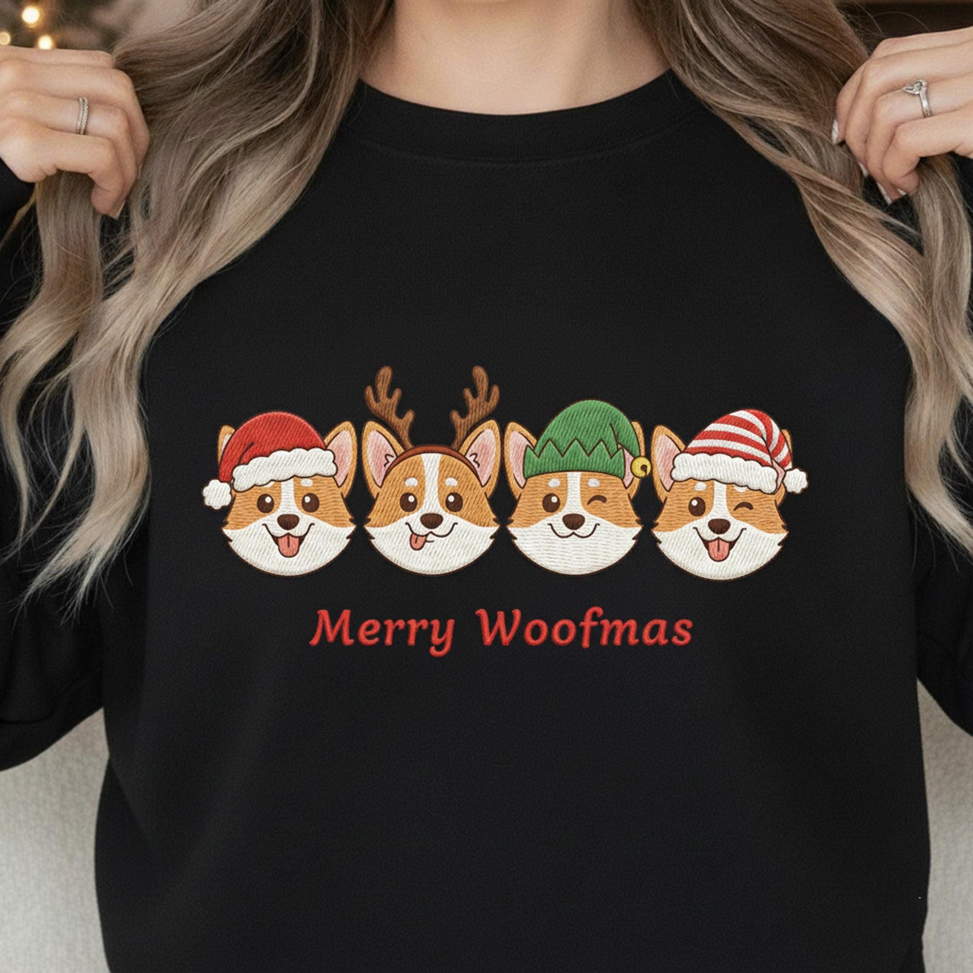 Embroidered Corgi Christmas Sweatshirt: Merry Woofmas Festive Pullover