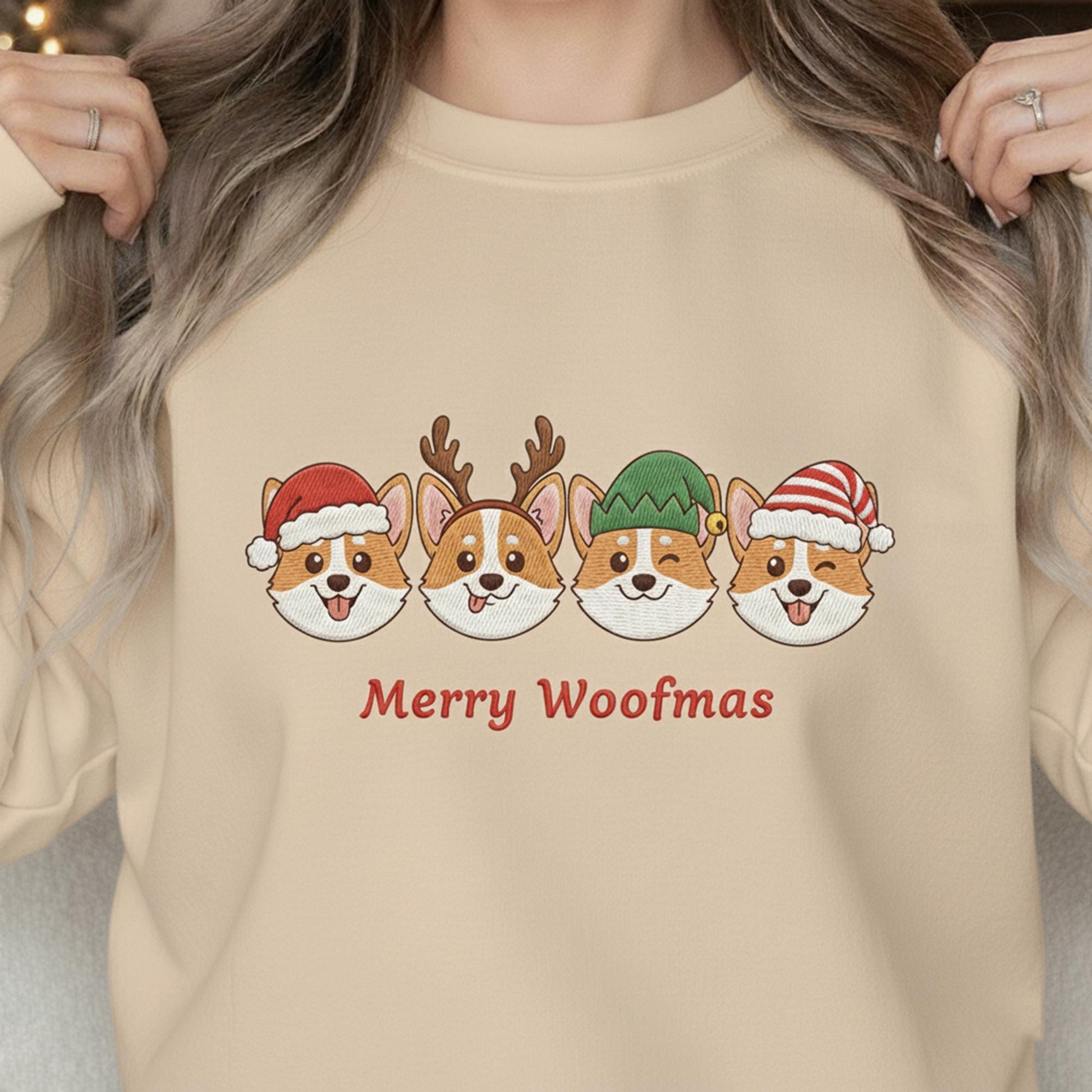 Embroidered Corgi Christmas Sweatshirt: Merry Woofmas Festive Pullover