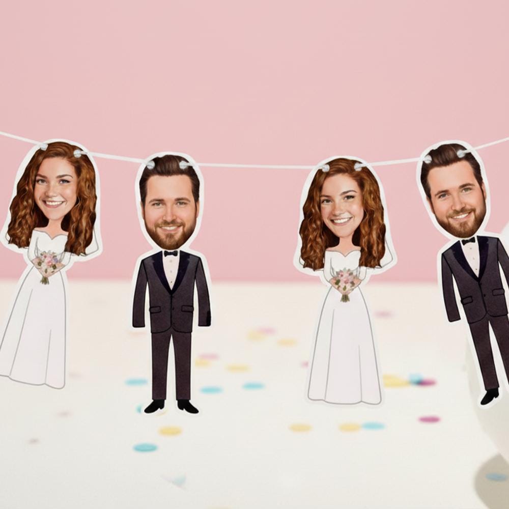 Custom Wedding Couple Face Banner – Personalized Bride and Groom Garland