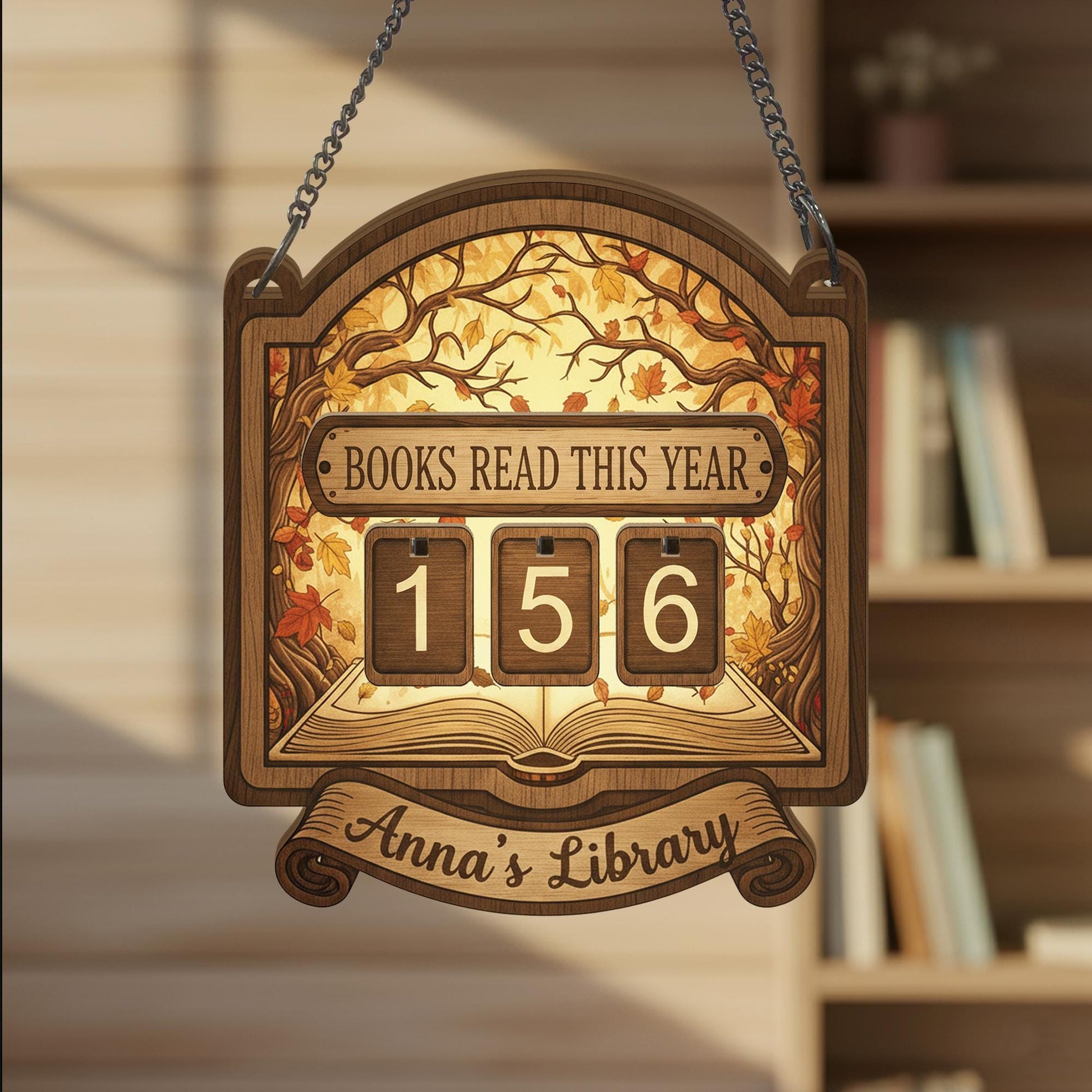 Personalized Autumn Books Read This Year Tracker – Hanging Library Wall Sign Gift