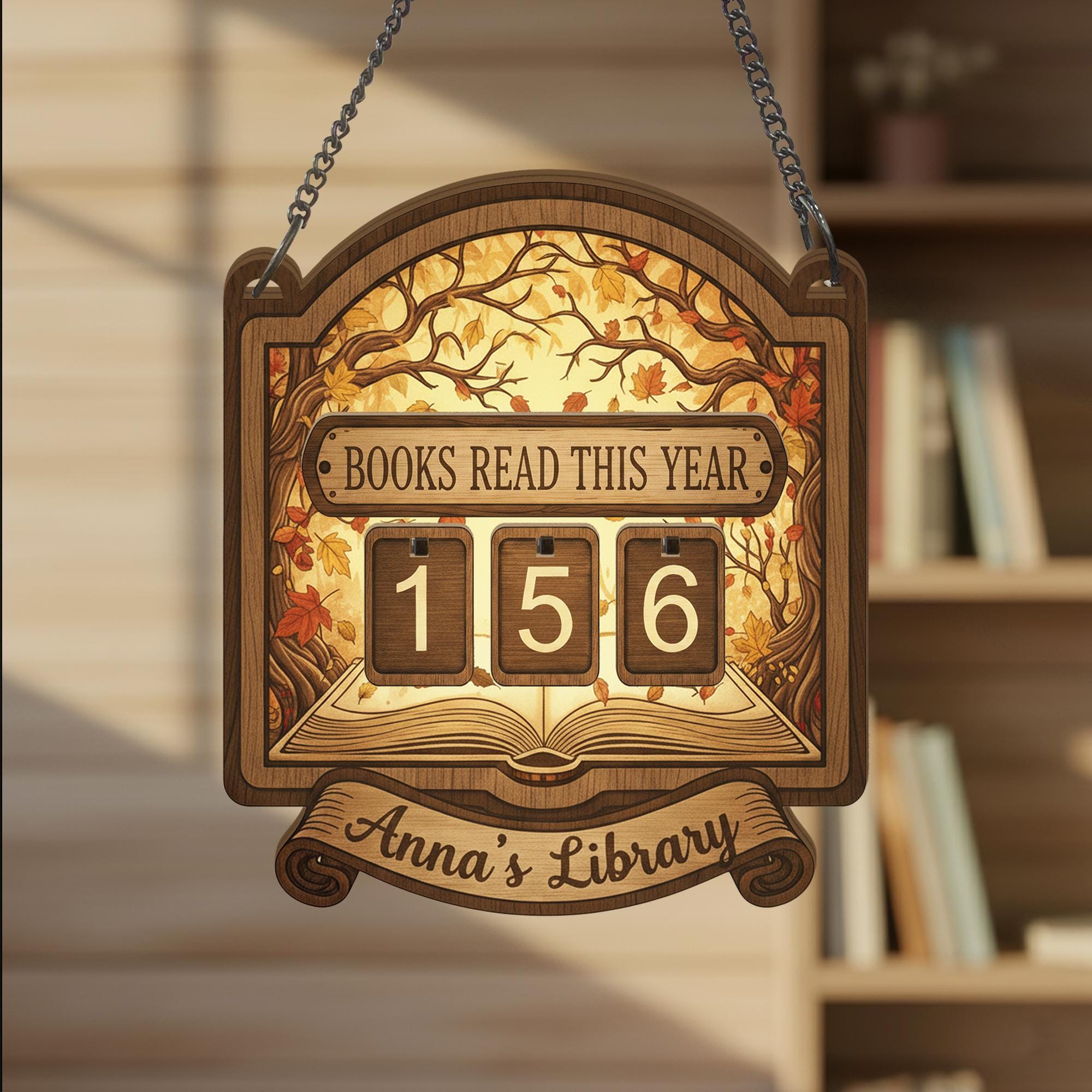 Personalized Autumn Books Read This Year Tracker – Hanging Library Wall Sign Gift
