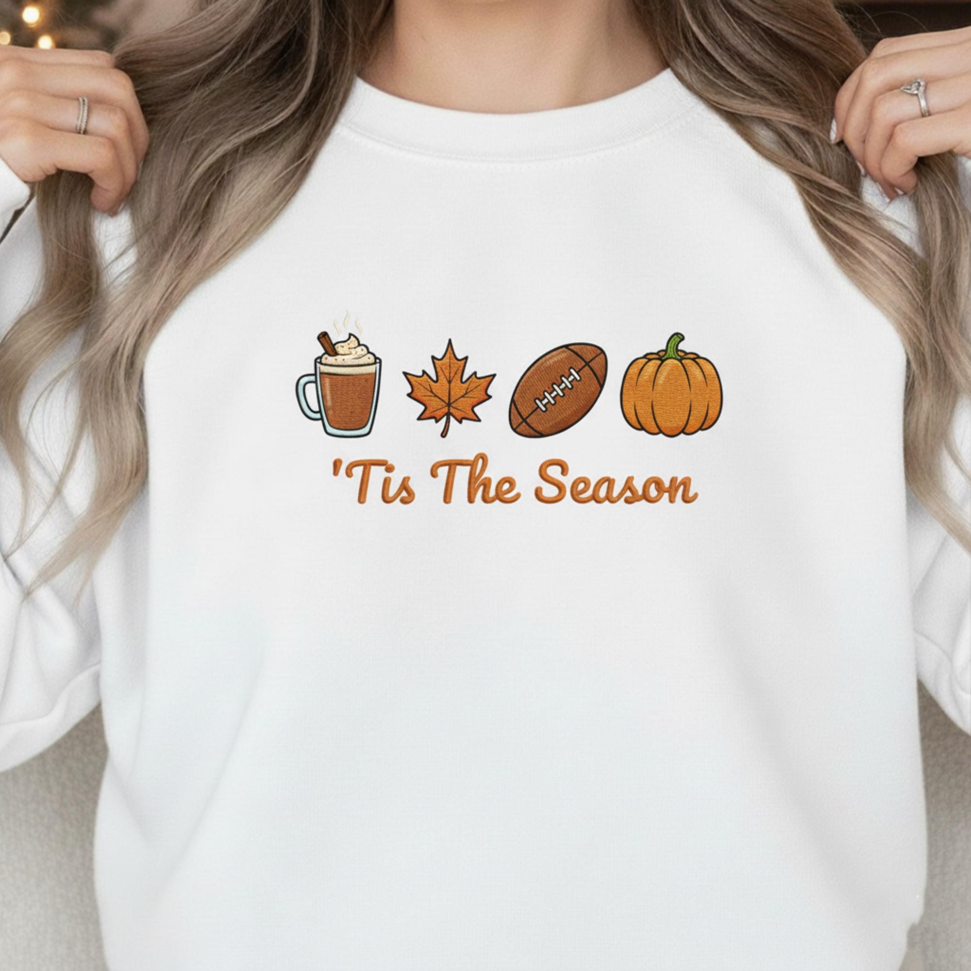 Embroidered Fall Sweatshirt: Autumn Icons Crewneck Pullover