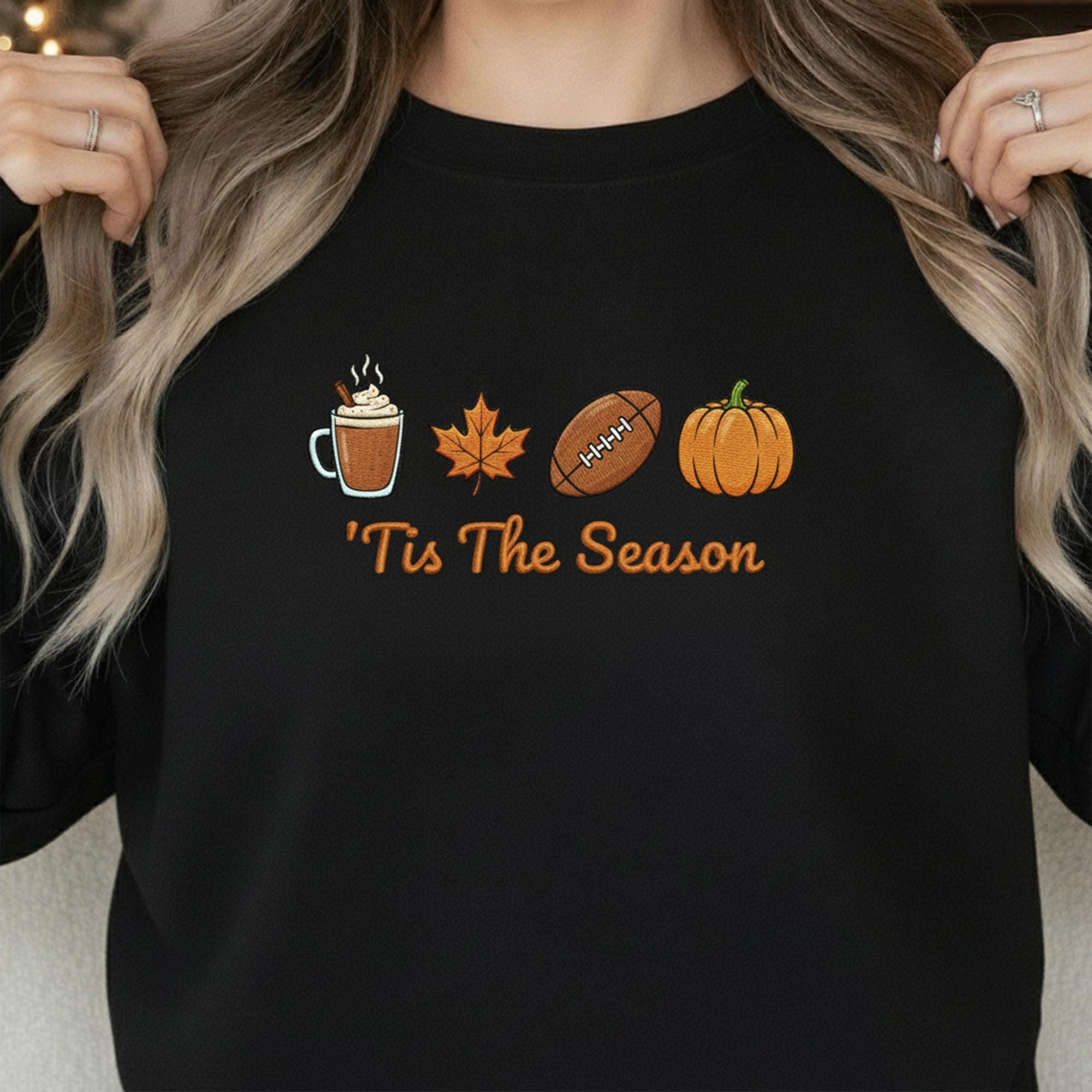 Embroidered Fall Sweatshirt: Autumn Icons Crewneck Pullover
