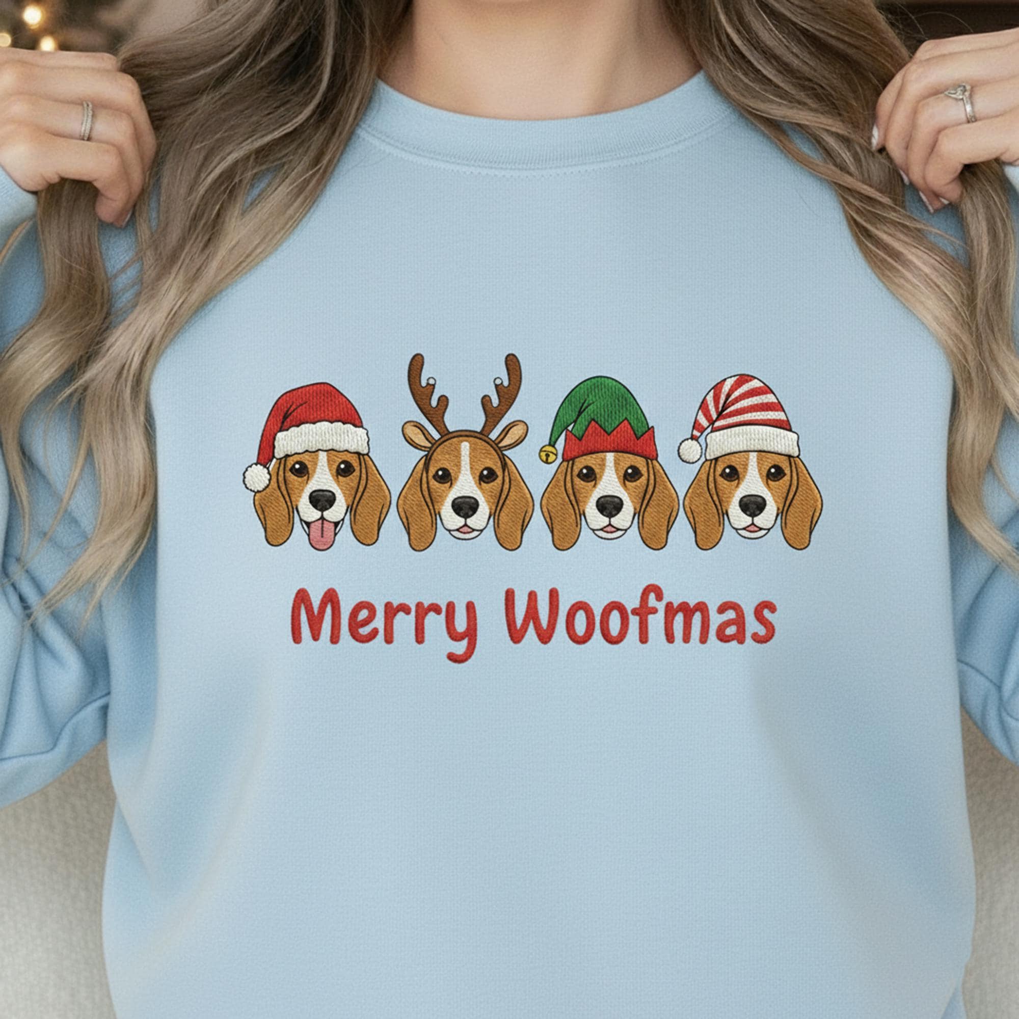 Embroidered Beagle Christmas Sweatshirt: Merry Woofmas Crewneck