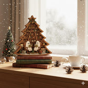 Ghost Christmas Tree Wooden Block – Cozy Book Lover Holiday Decoration
