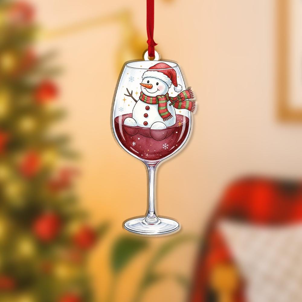 Wine Glass Snowman Ornament – Funny Christmas Tree Decoration for Wine Lovers