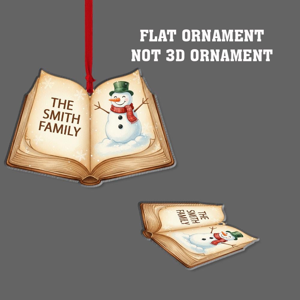 Personalized Family Ornament – Custom Book Snowman Christmas Tree Decoration