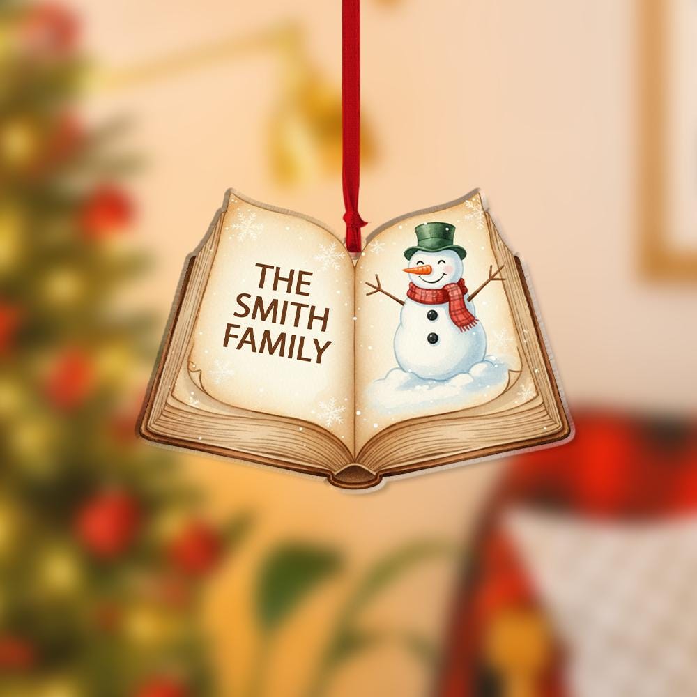 Personalized Family Ornament – Custom Book Snowman Christmas Tree Decoration