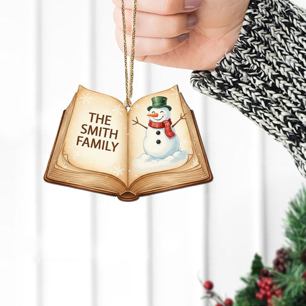 Personalized Family Ornament – Custom Book Snowman Christmas Tree Decoration