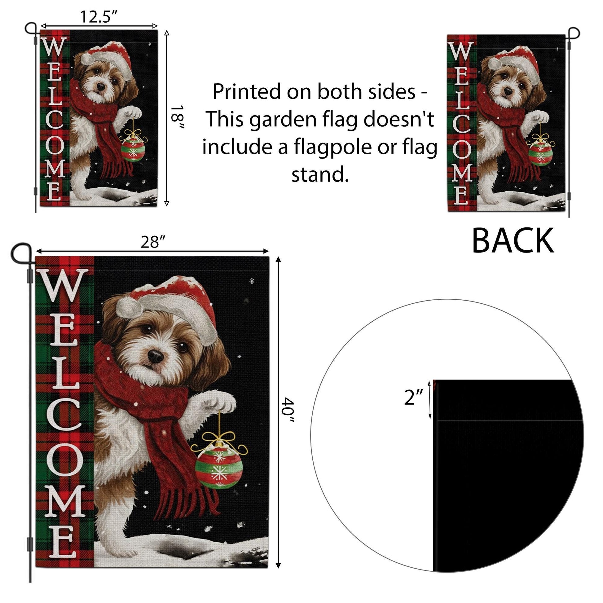 Christmas Garden Flag Dog Welcome | Holiday Outdoor Yard Banner | Winter Plaid Pet Decoration