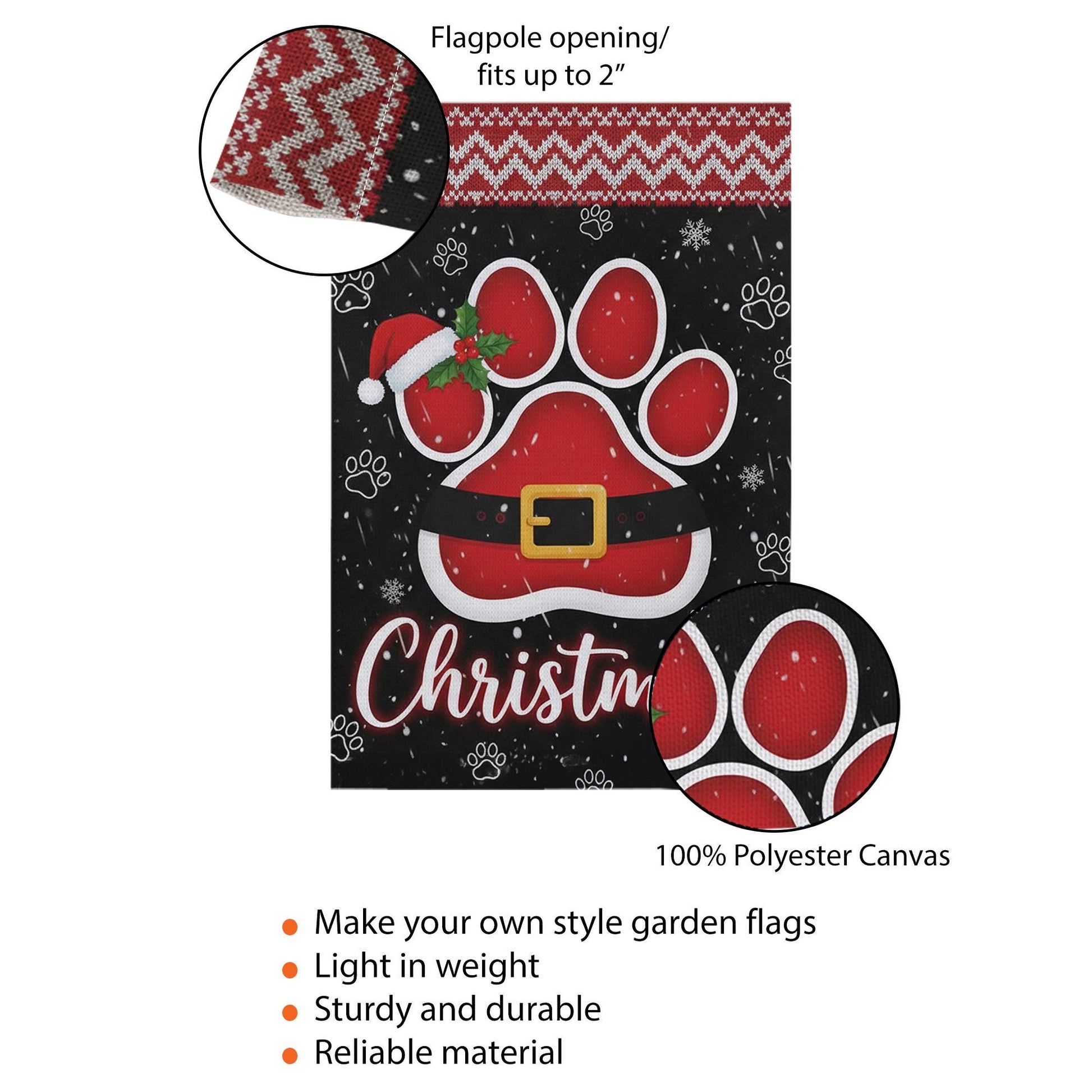 Christmas Garden Flag: Paw Print Santa Belt Holiday Decor