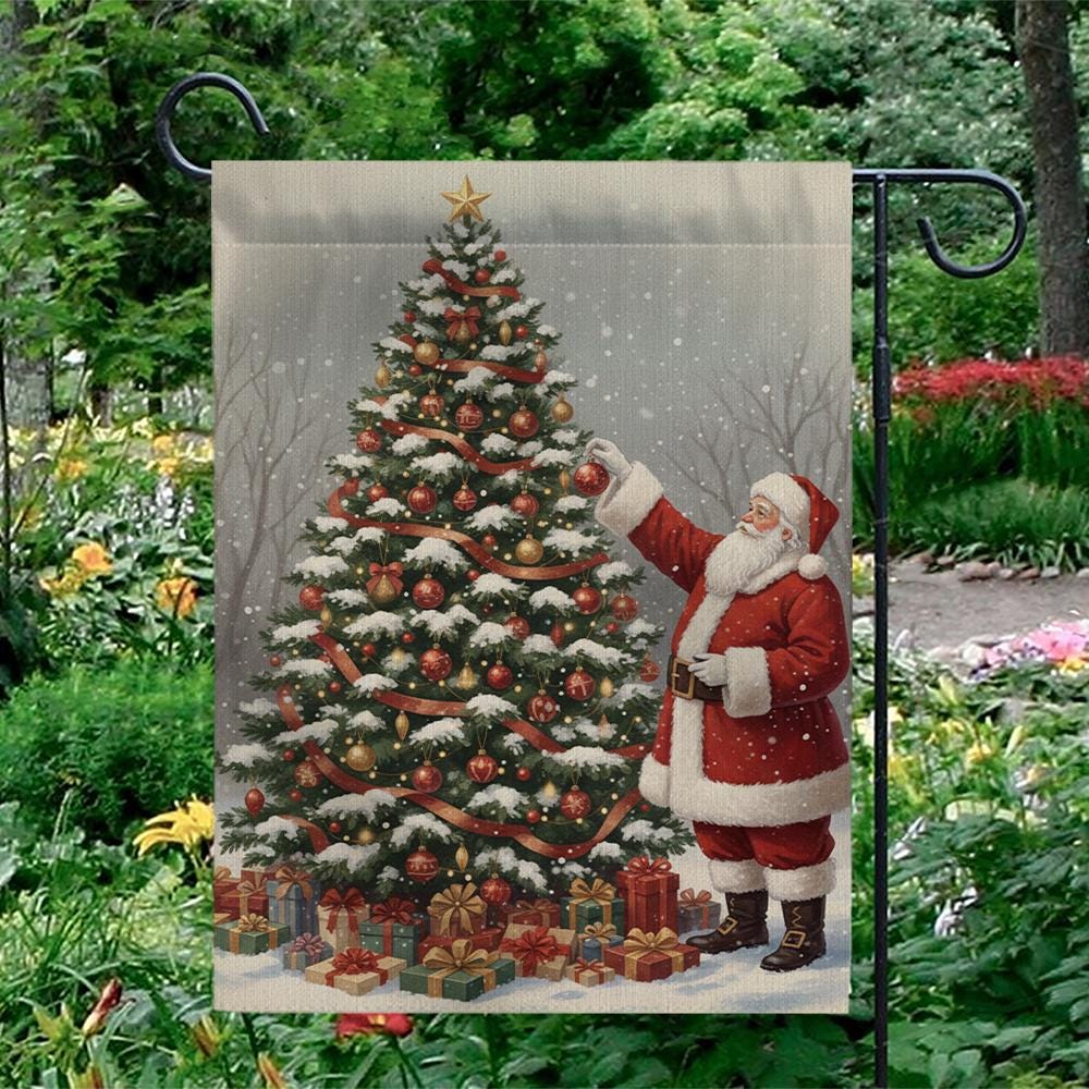 Santa Claus Garden Flag – Christmas Tree Outdoor Holiday Yard Decoration