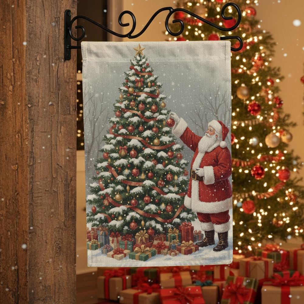 Santa Claus Garden Flag – Christmas Tree Outdoor Holiday Yard Decoration