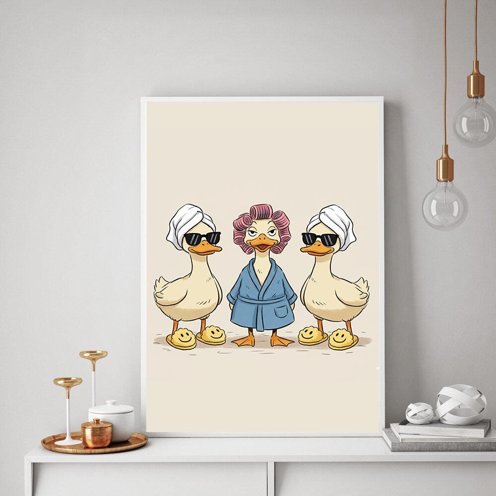Funny Duck Poster – Spa Bathroom Wall Art with Quirky Duck Print
