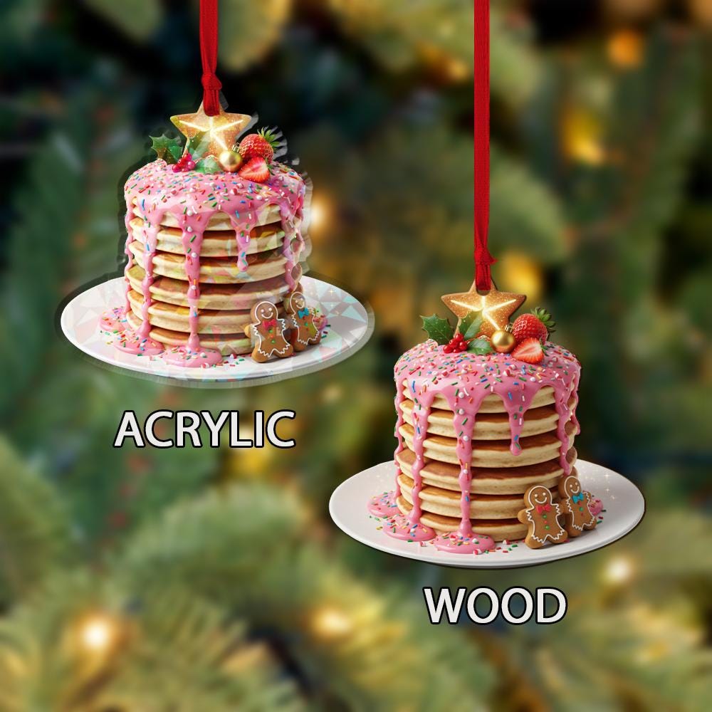 Personalized Acrylic Ornament – Stack of Pancakes with Syrup & Berries – Tree Hanging Decoration