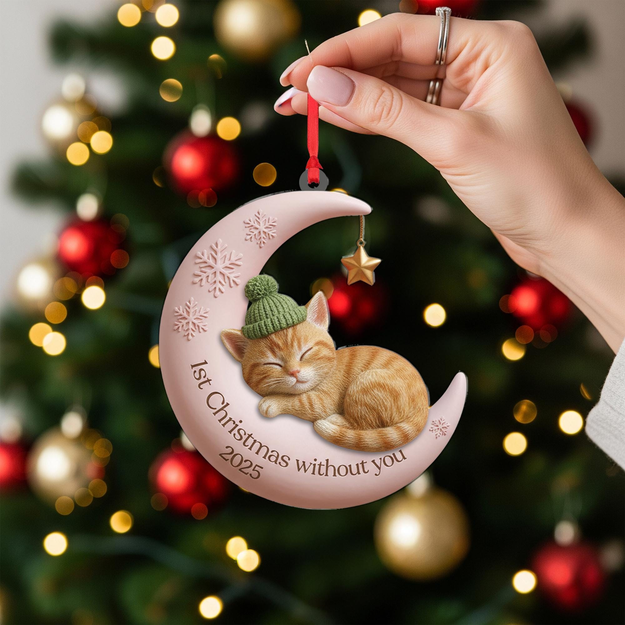 Cat Memorial Ornament – Moon and Star Pet Loss Christmas Decoration