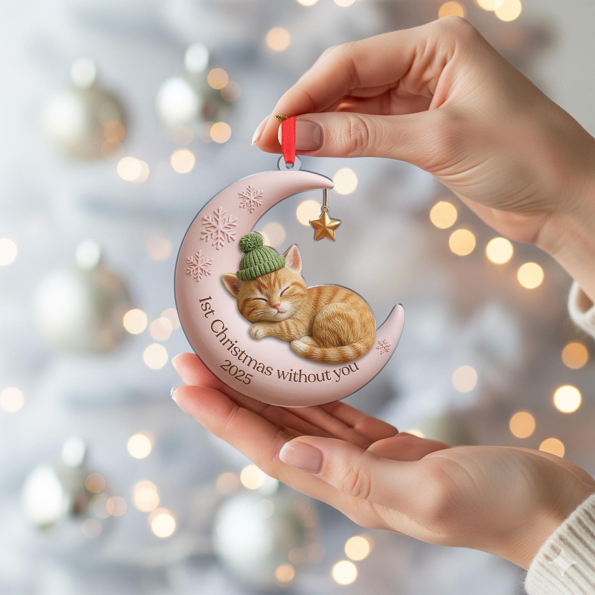 Cat Memorial Ornament – Moon and Star Pet Loss Christmas Decoration