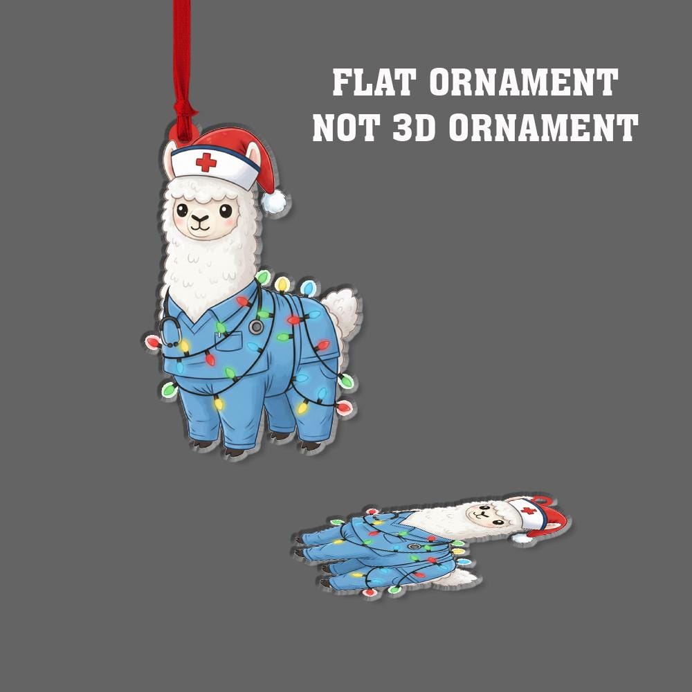 Personalized Acrylic Ornament – Llama Nurse with Holiday Lights – Tree Hanging Decoration